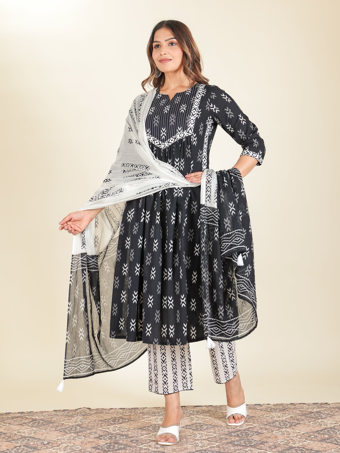 Voile Cotton Ikat White Dupatta