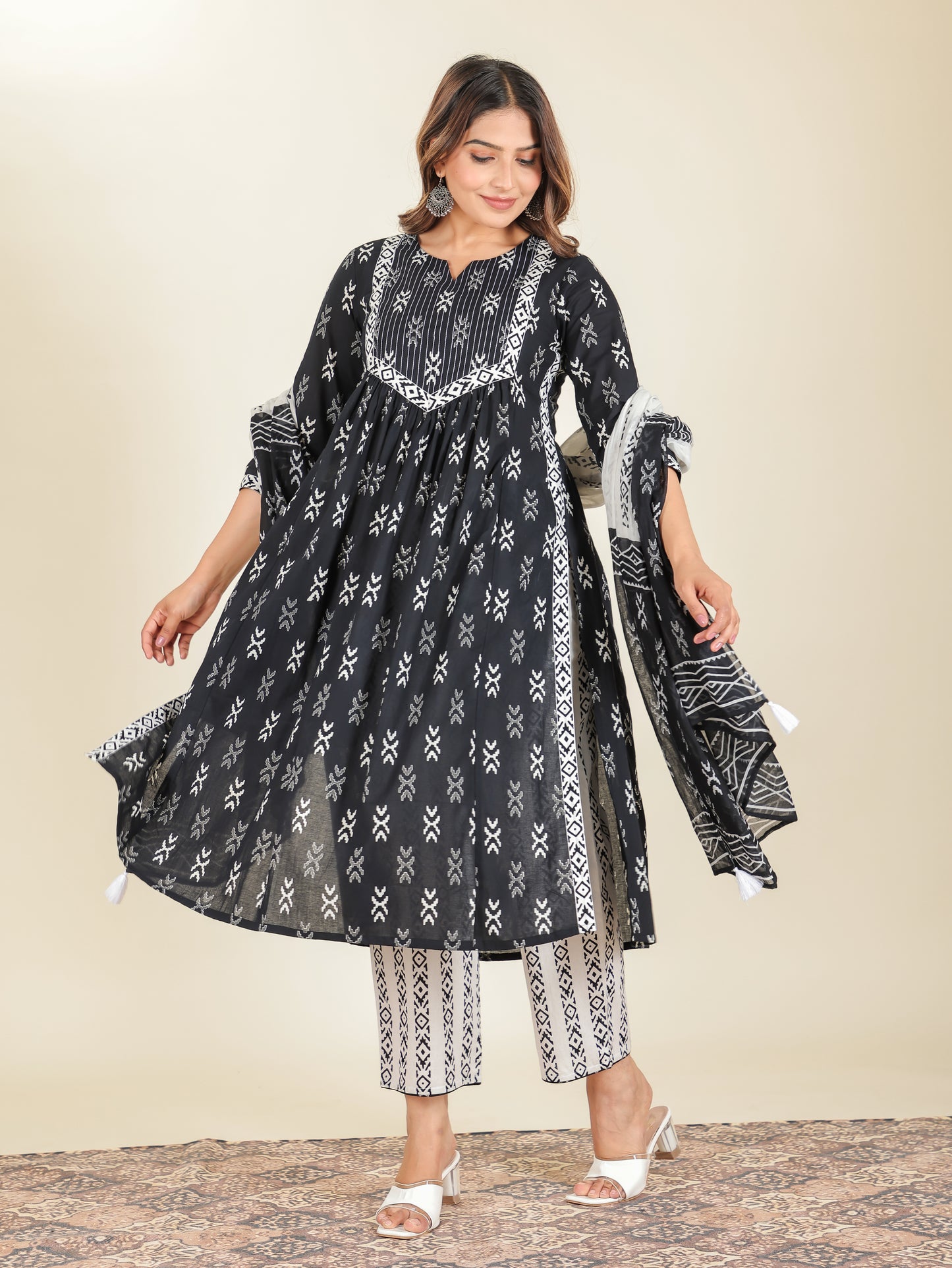 Voile Cotton Ikat White Dupatta