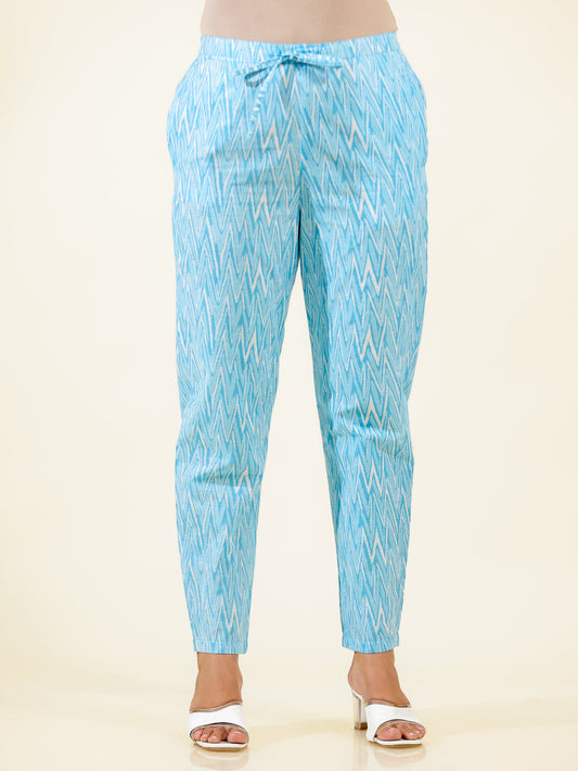 Soft Cotton Chevron Blue Tapered Trousers