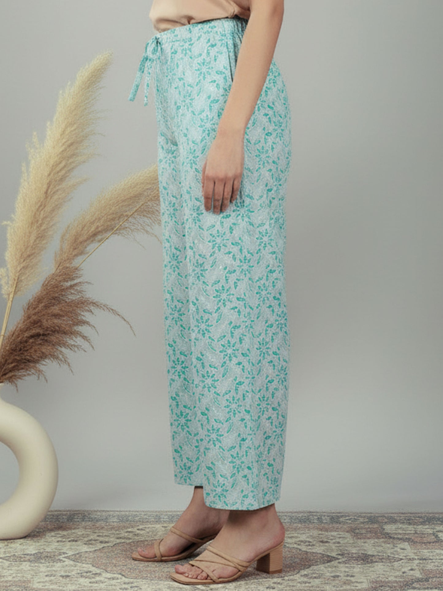 Embroidered Lurex Cotton Floral Flared Turquoise Kurta