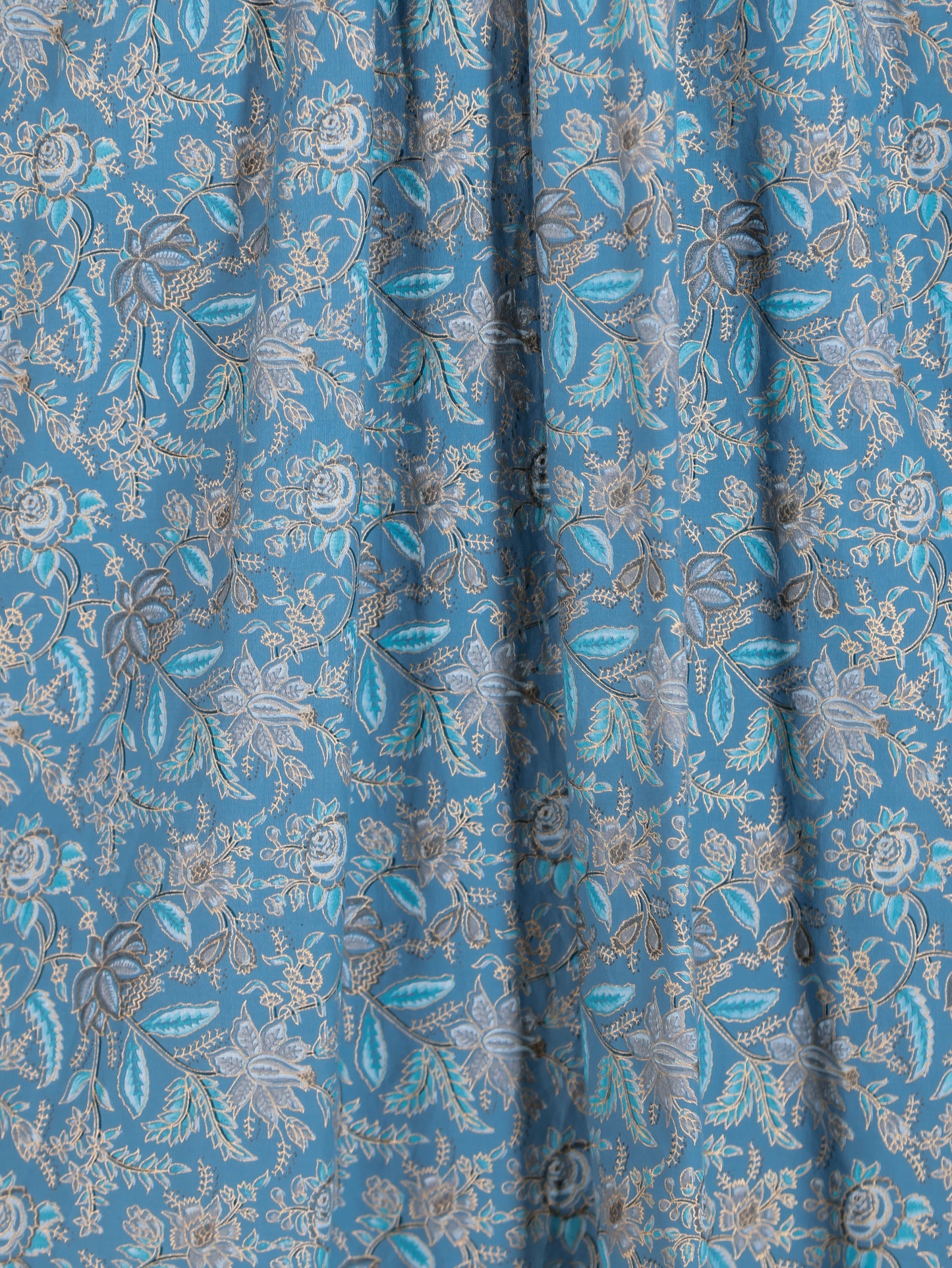 Embroidered Soft Cotton Gold foil Angrakha Blue Kurta