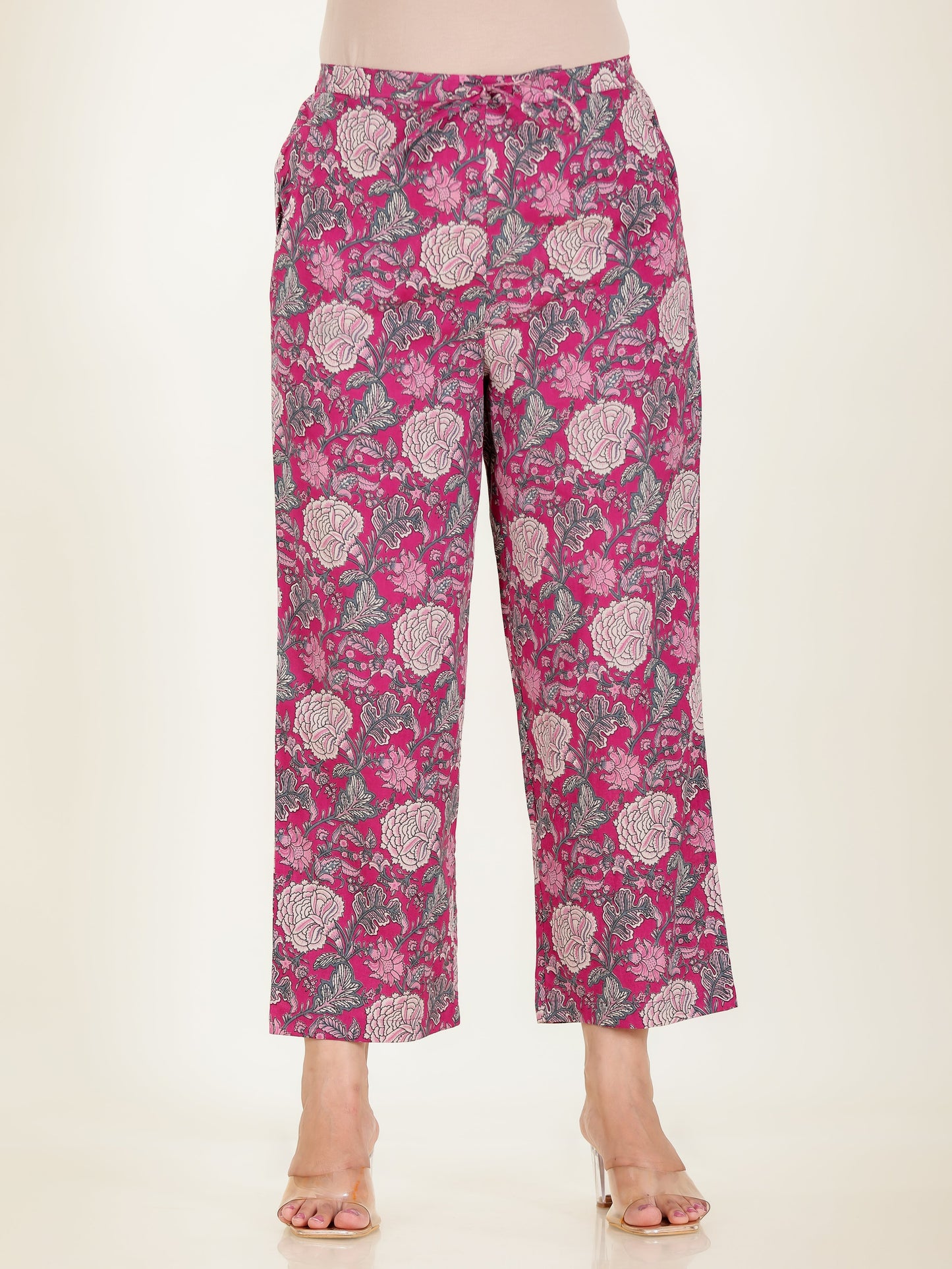 Soft Cotton Floral Pink Straight Trousers