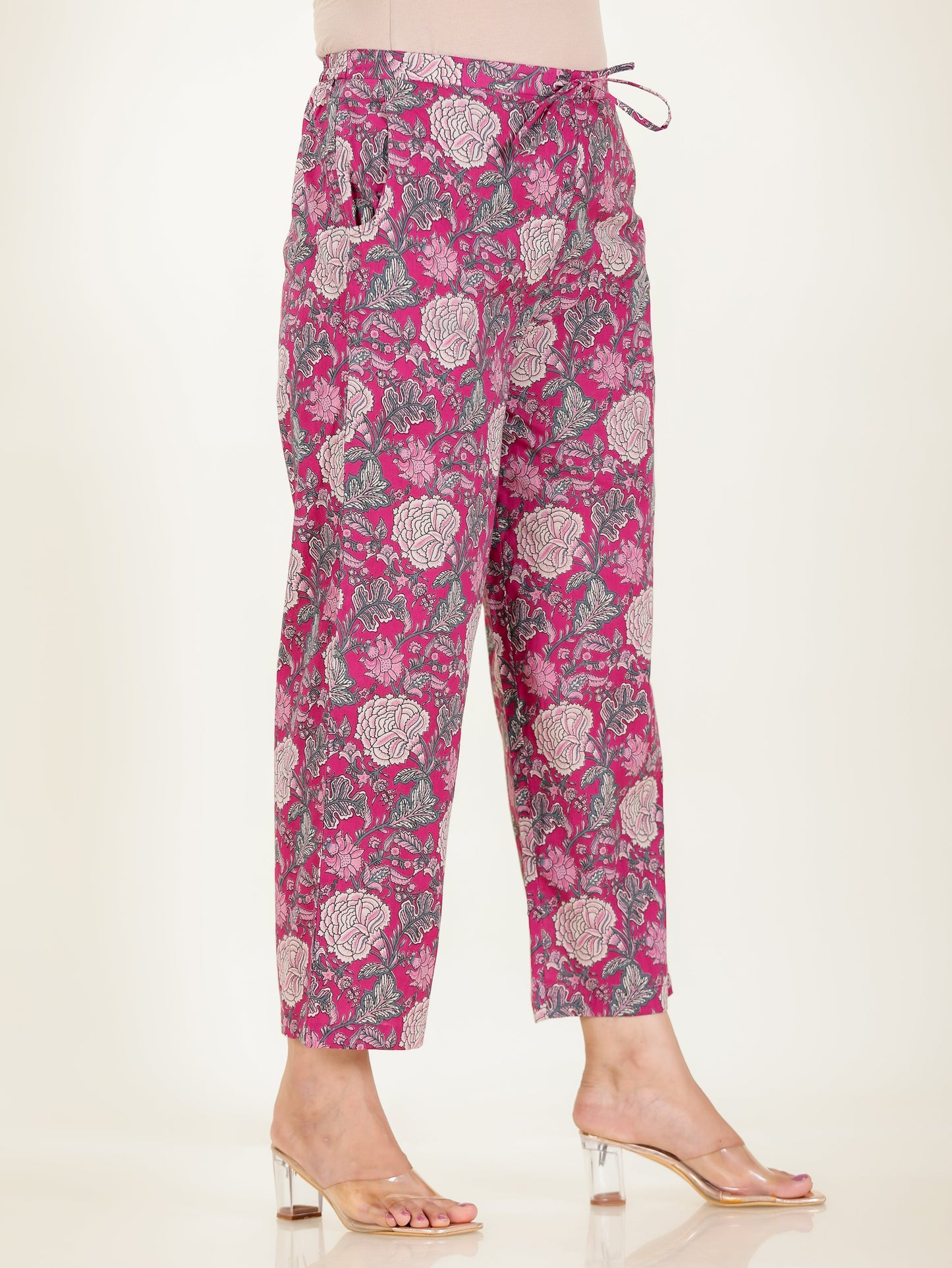 Soft Cotton Floral Pink Straight Trousers