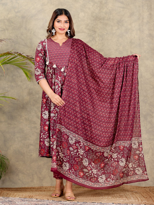 Cotton Voile Block Print Brown Dupatta