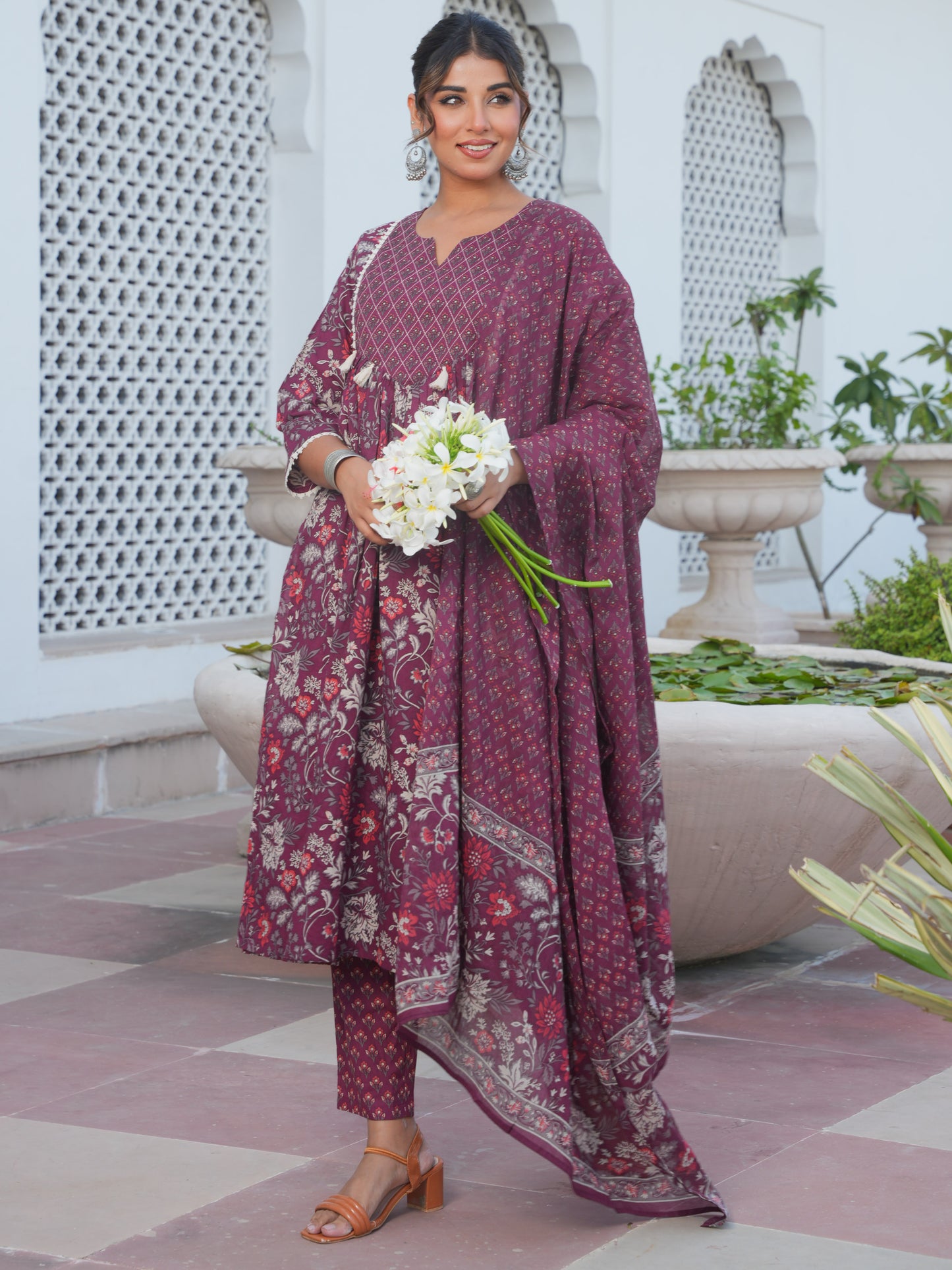 Cotton Voile Block Print Brown Dupatta