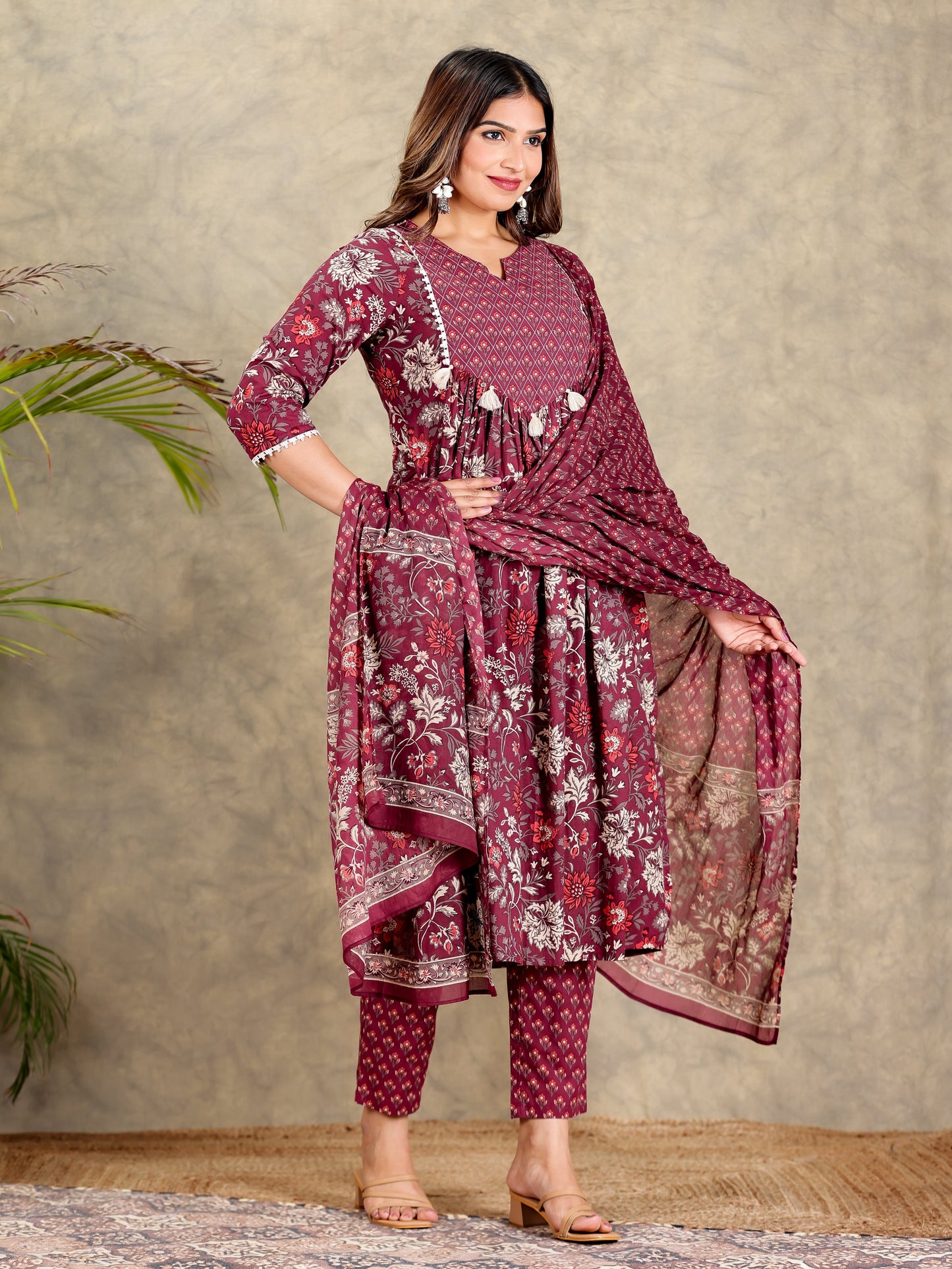 Cotton Voile Block Print Brown Dupatta