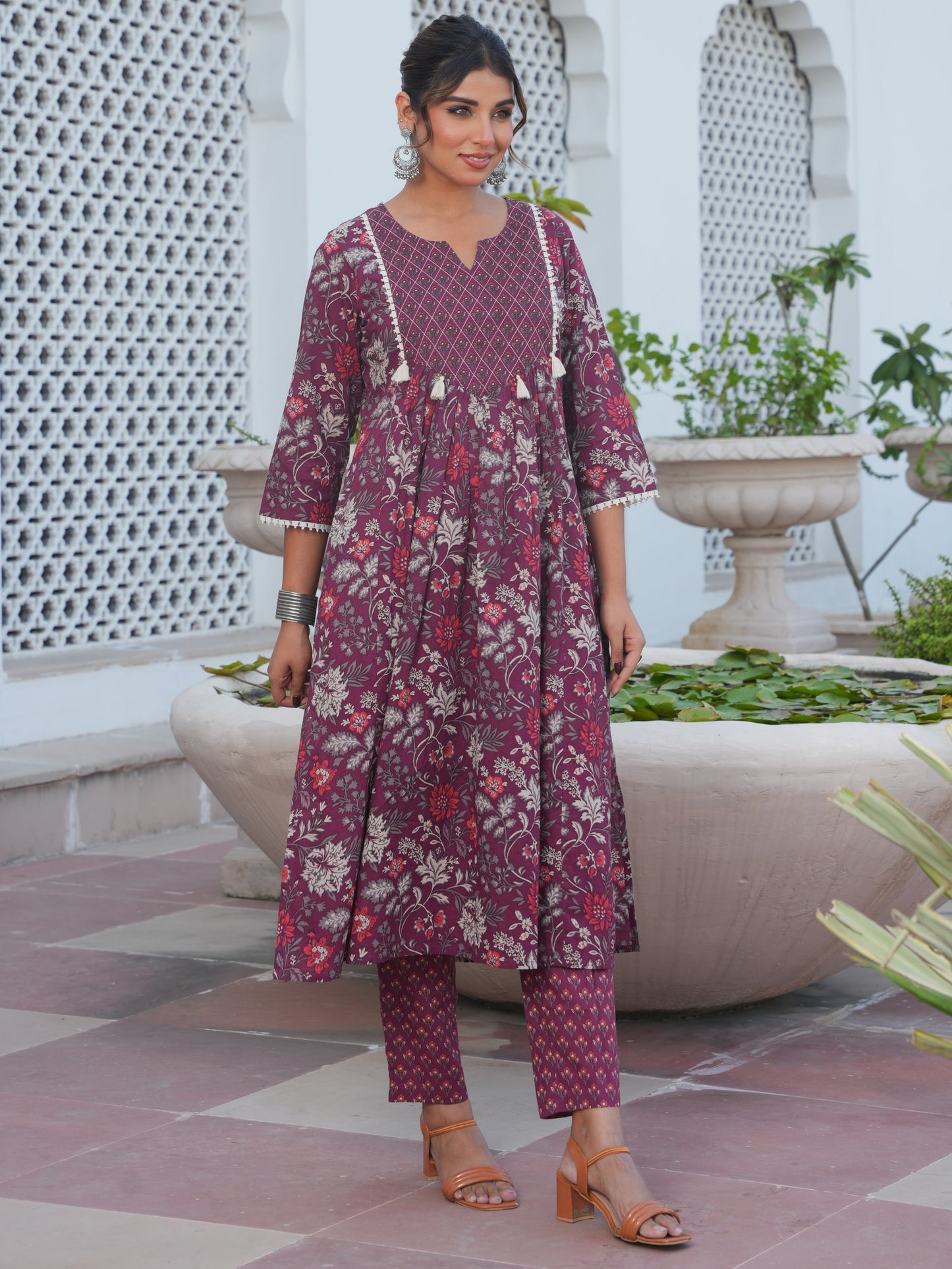 Soft Cotton Floral Flared Brown Kurta
