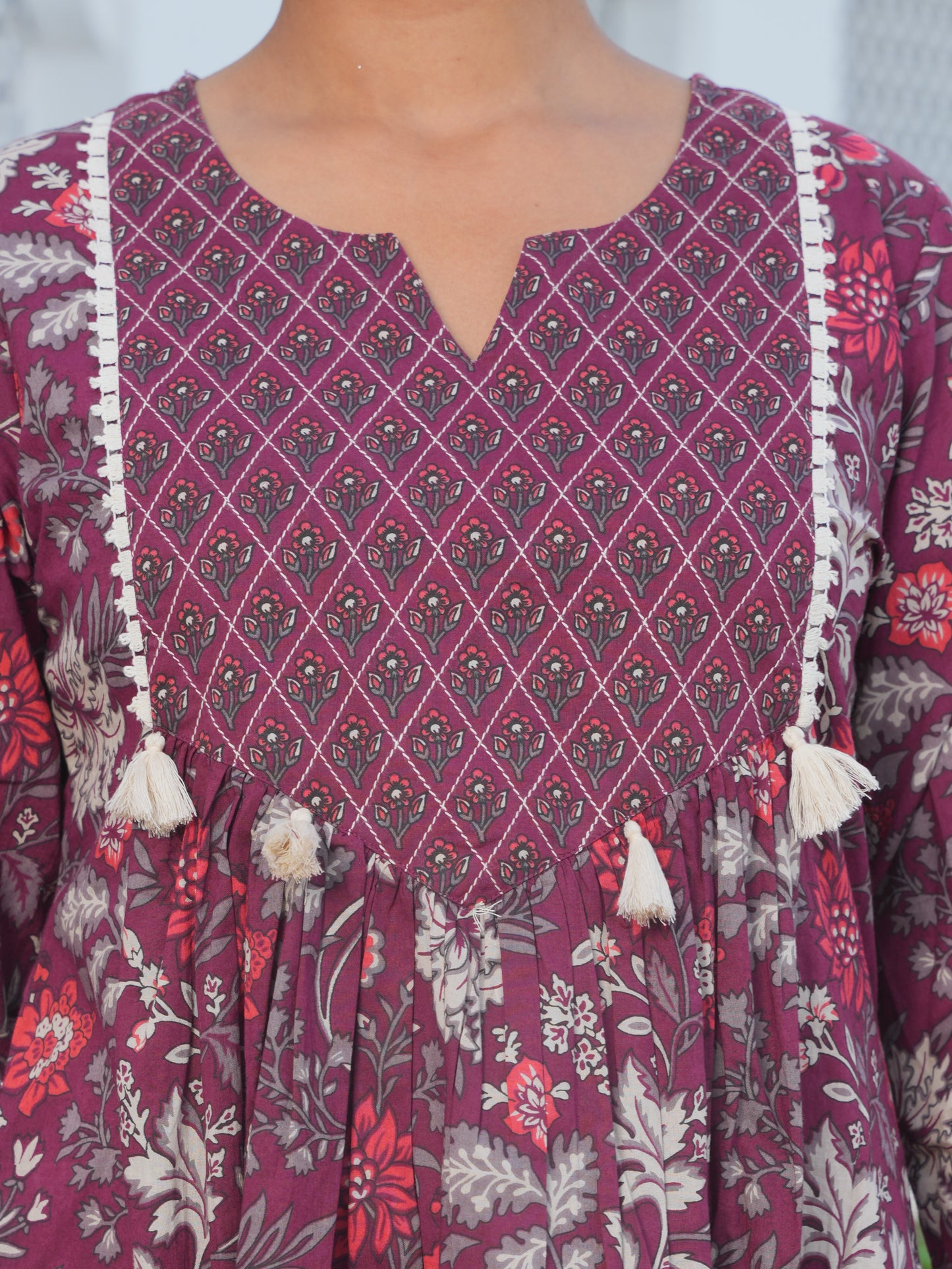 Soft Cotton Floral Flared Brown Kurta