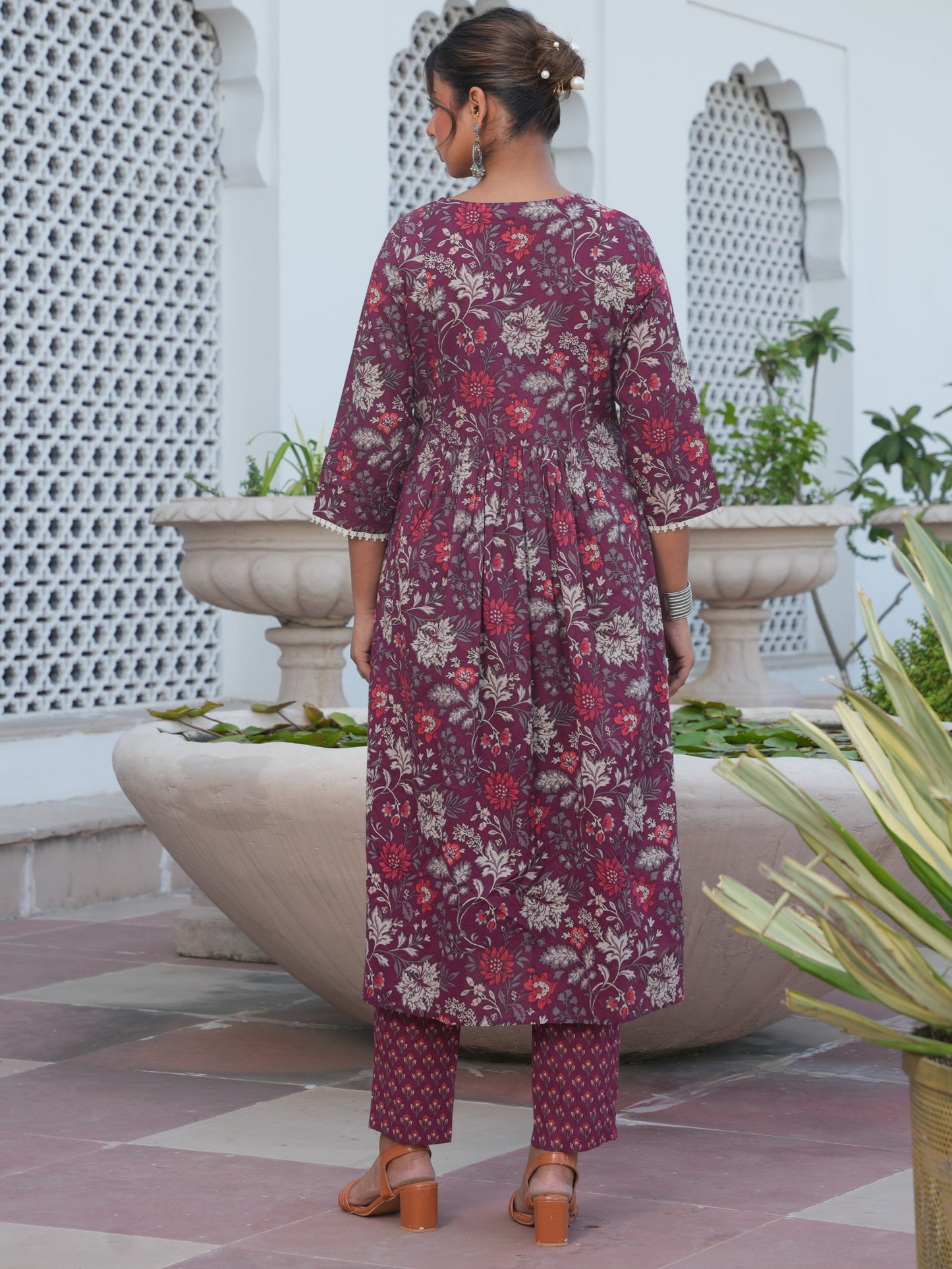 Soft Cotton Floral Flared Brown Kurta
