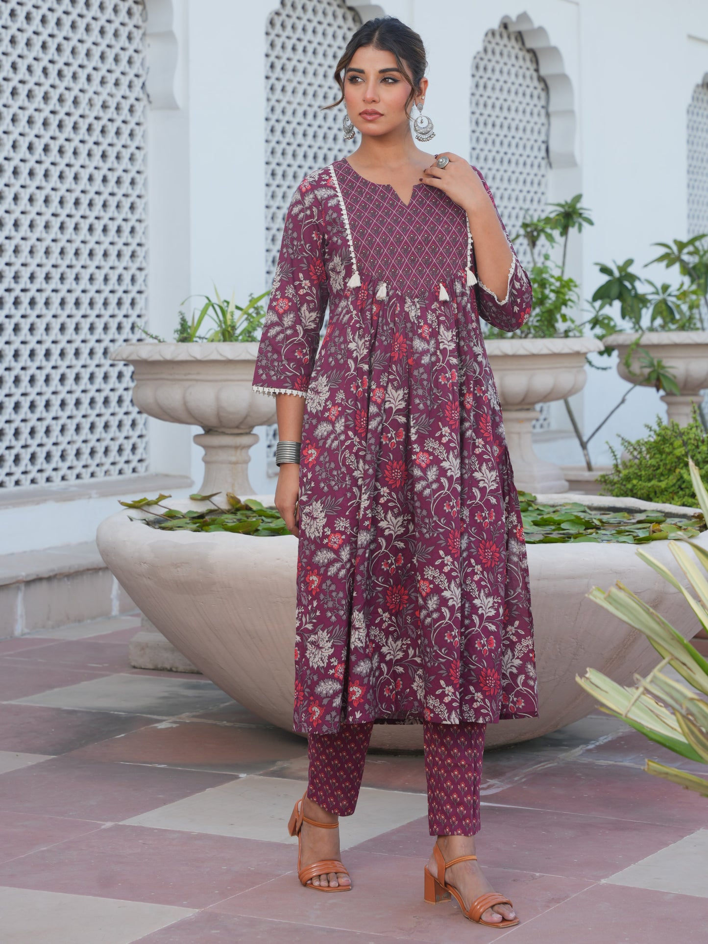 Soft Cotton Floral Flared Brown Kurta