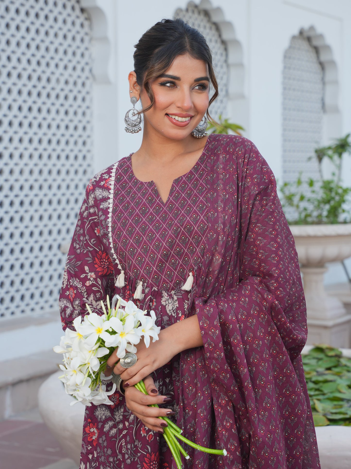 Soft Cotton Floral Flared Brown Kurta