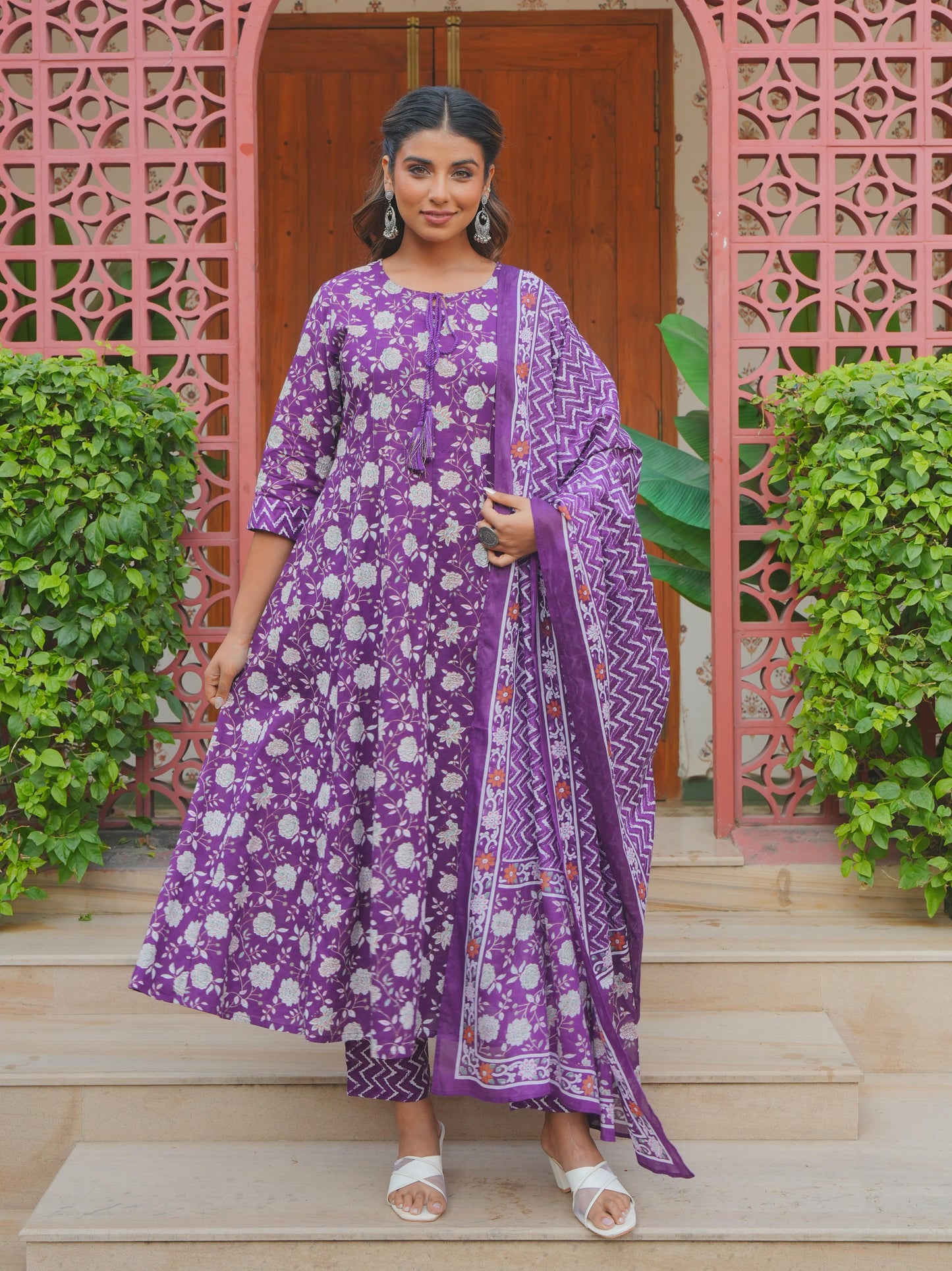 Cotton Voile Chevron Purple Dupatta