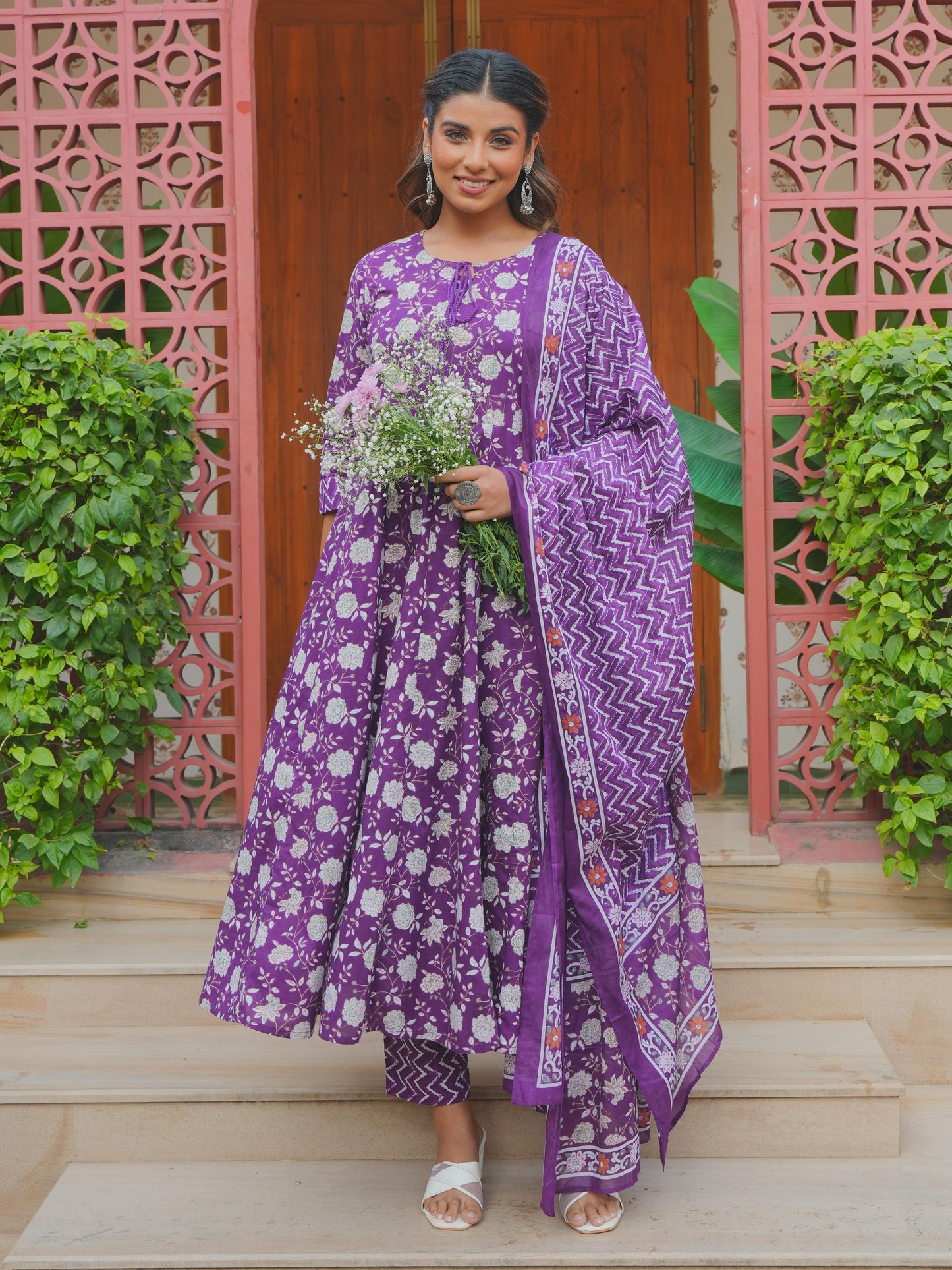 Cotton Voile Chevron Purple Dupatta