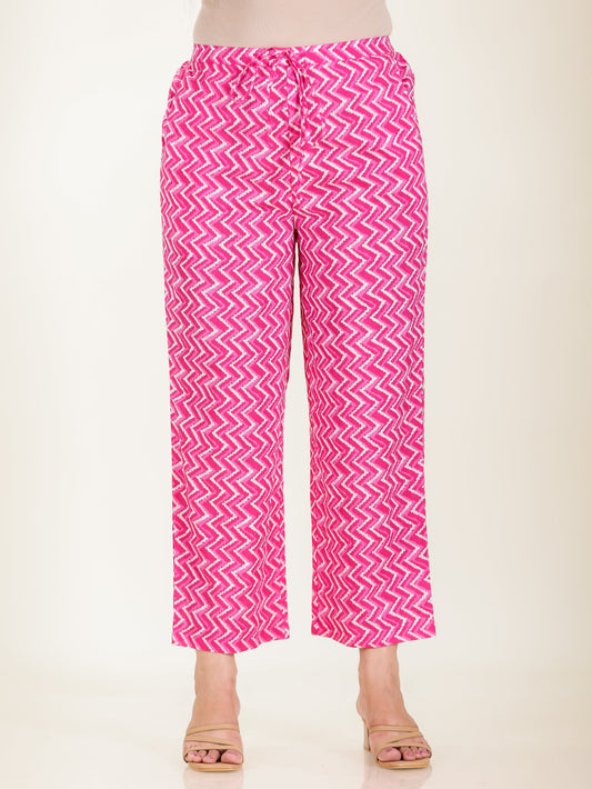Soft Cotton Chevron Pink Straight Trousers