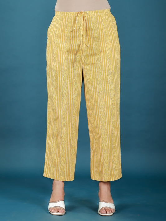 Soft Cotton Striped Yellow Straight Trousers