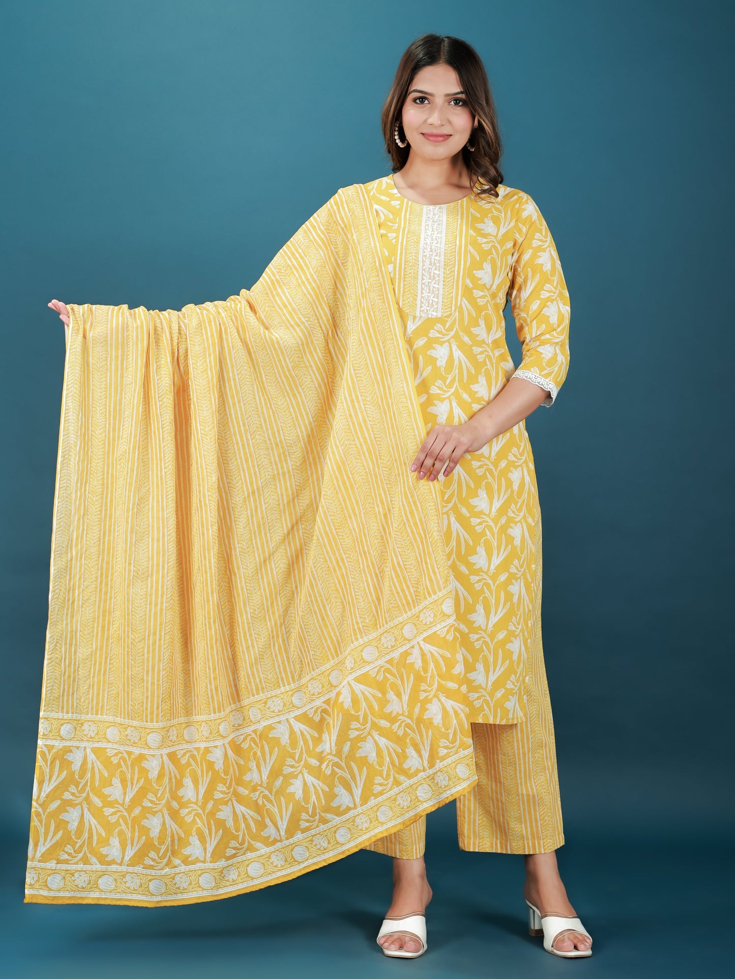 Cotton Voile Striped Yellow Dupatta