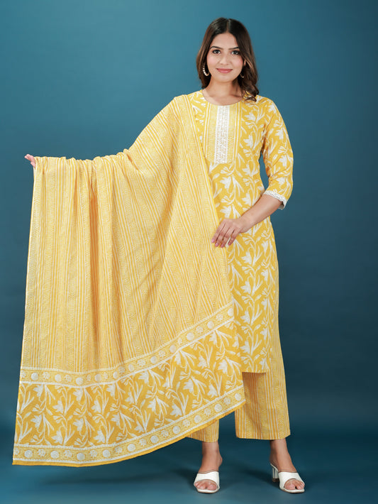 Cotton Voile Striped Yellow Dupatta