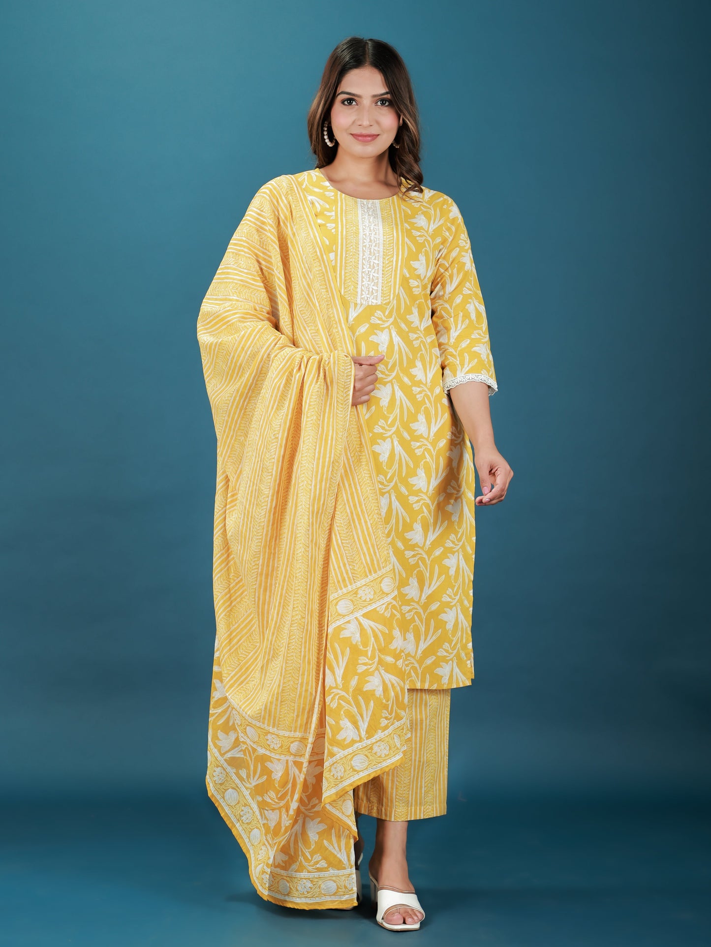 Cotton Voile Striped Yellow Dupatta