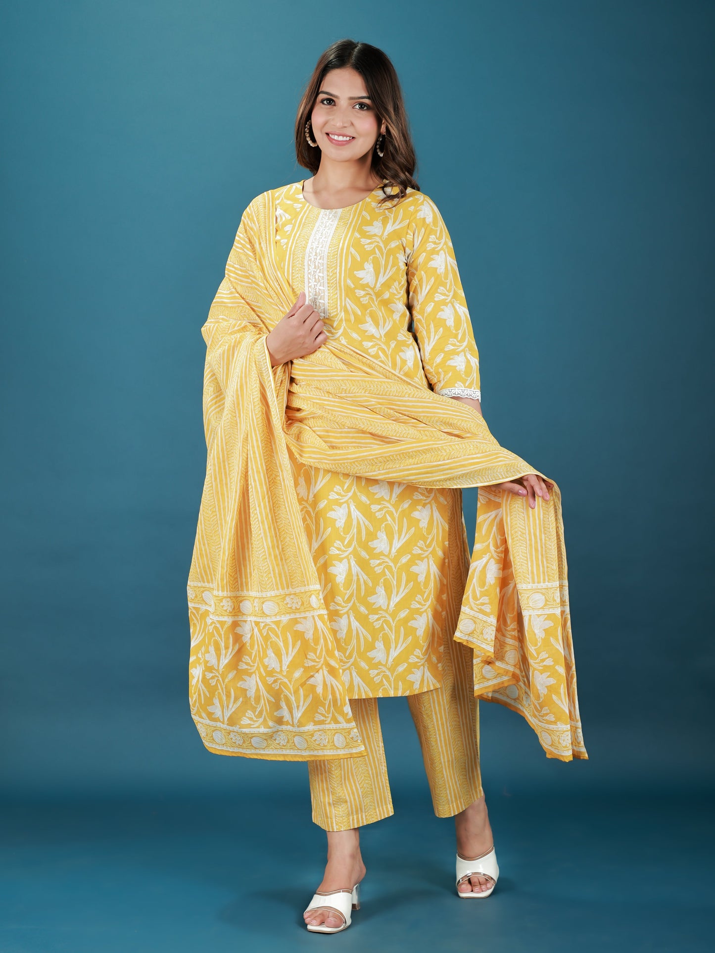 Cotton Voile Striped Yellow Dupatta