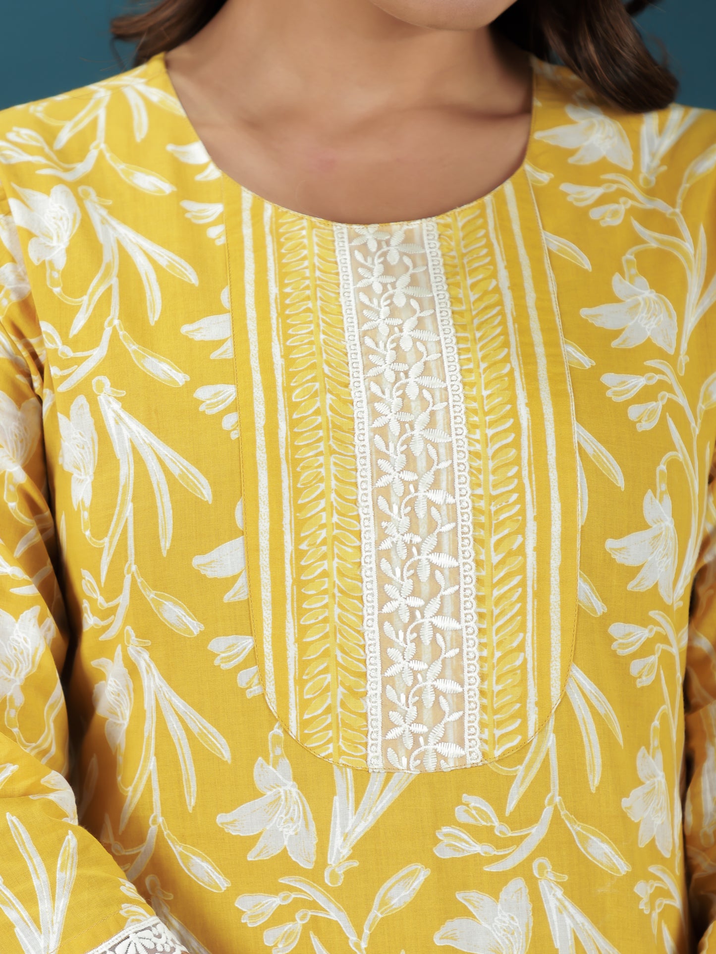 Soft Cotton Foliage Straight Yellow Kurta