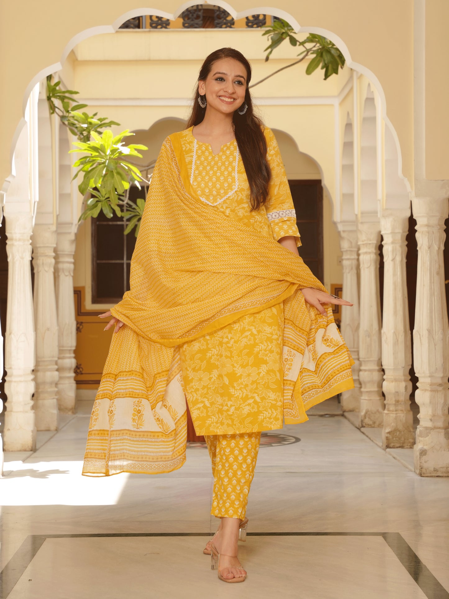 Soft Cotton Floral Straight Yellow Kurta