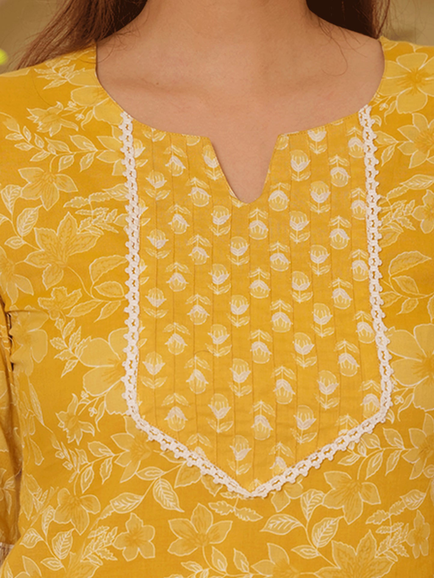 Soft Cotton Floral Straight Yellow Kurta