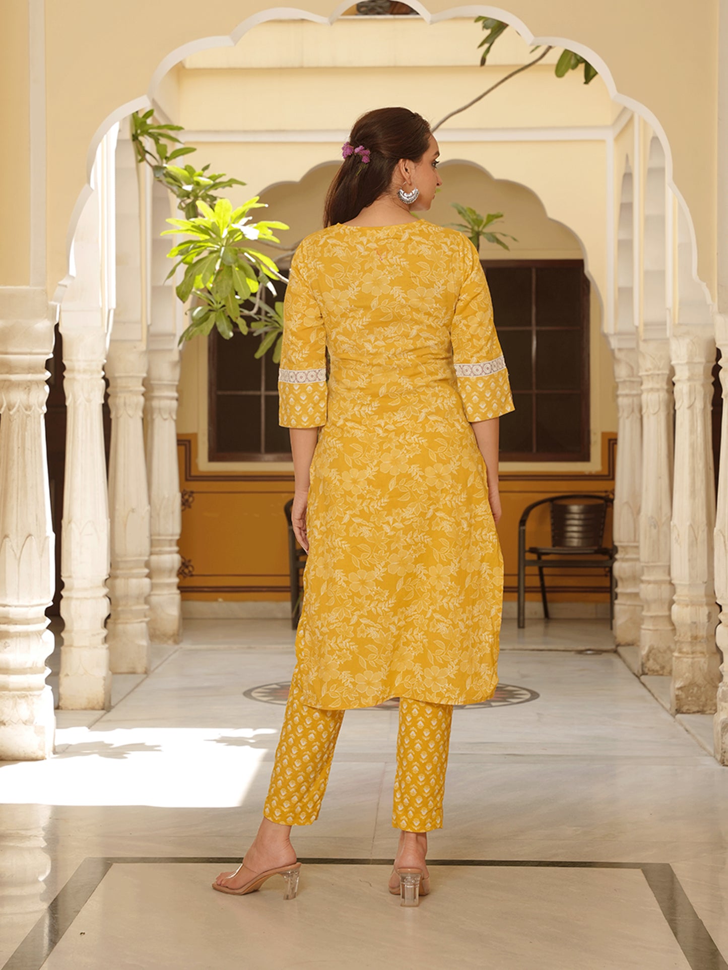 Soft Cotton Floral Straight Yellow Kurta