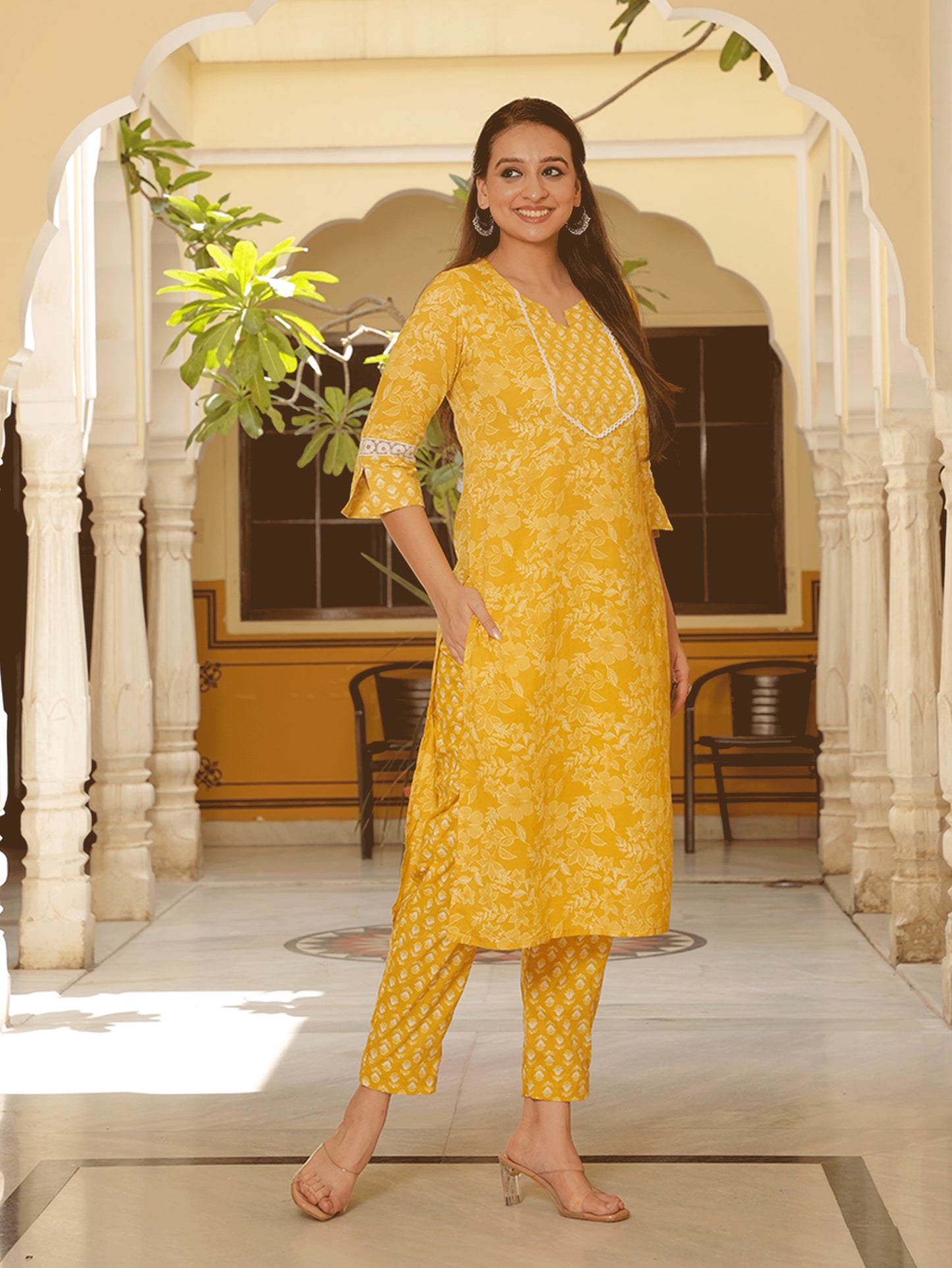 Soft Cotton Floral Straight Yellow Kurta