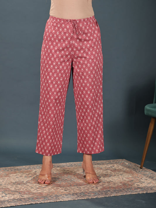 Soft Cotton Block Pink Straight Trousers