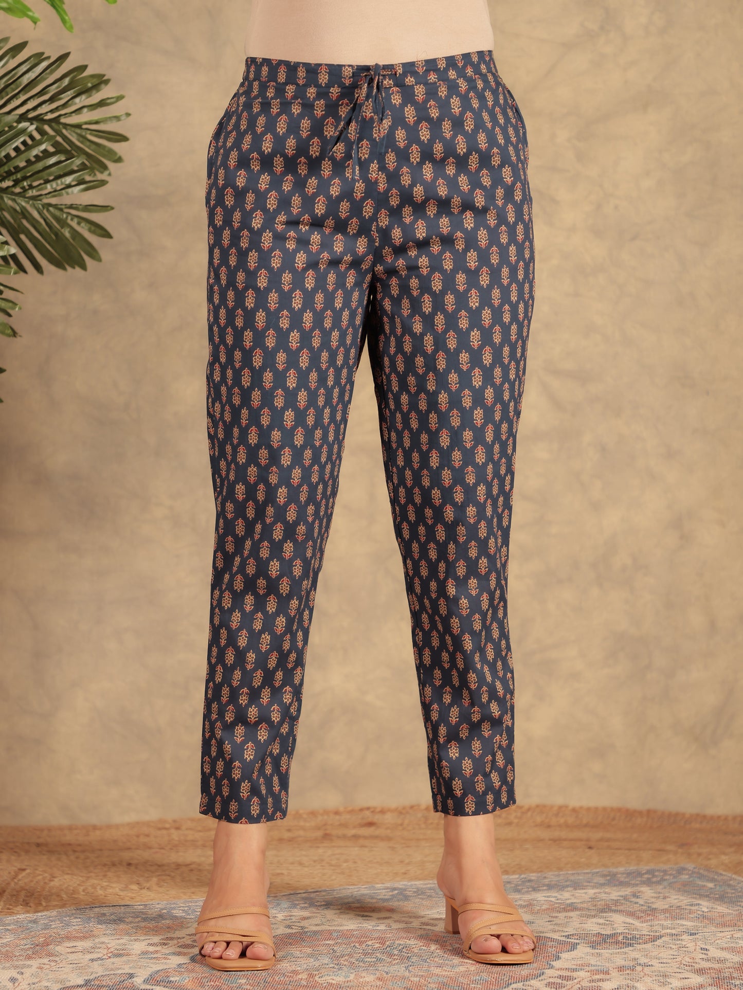 Soft Cotton Ajrakh Navy Blue Tapered Trousers