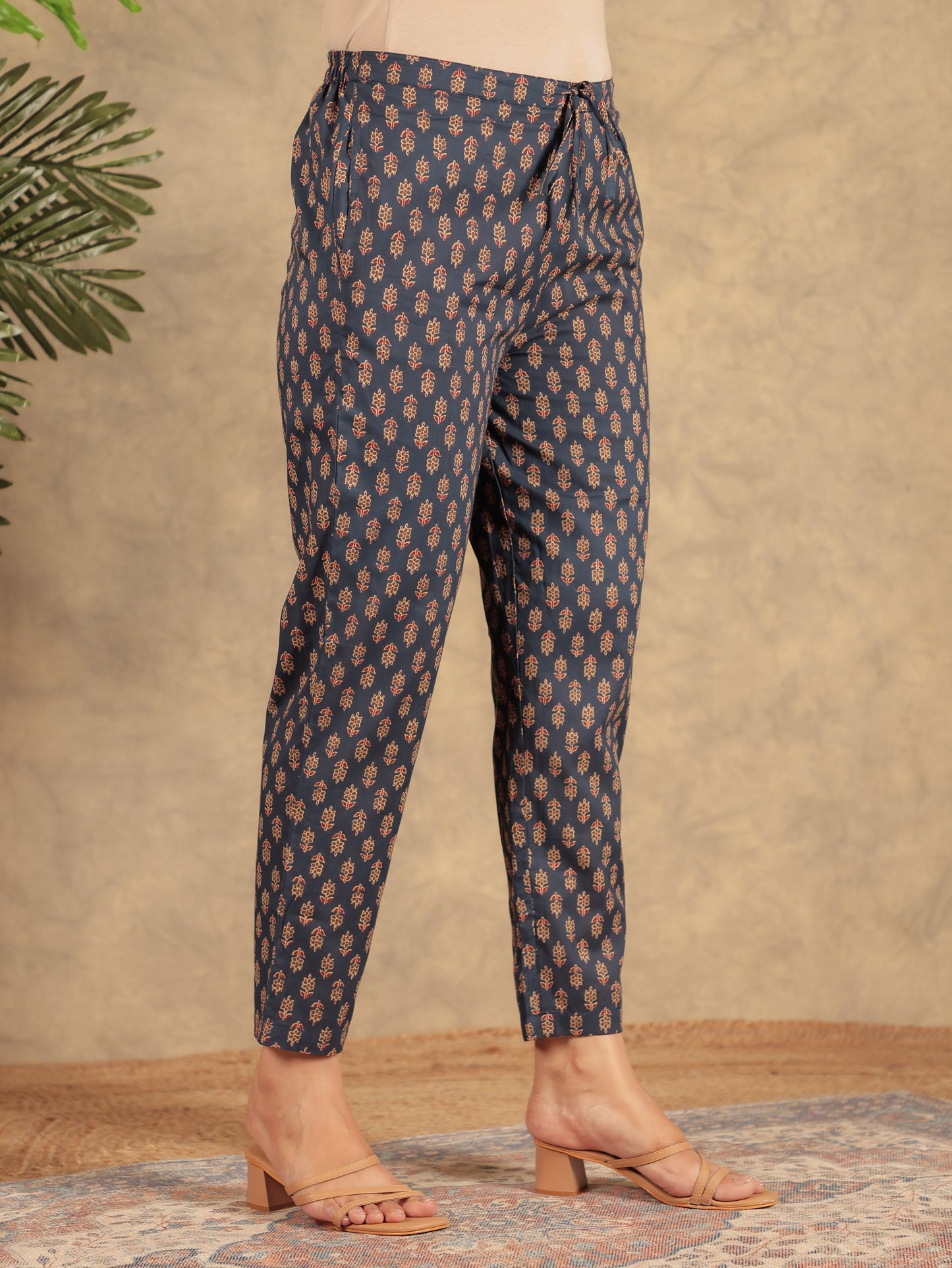 Soft Cotton Ajrakh A-line Navy Blue Kurta