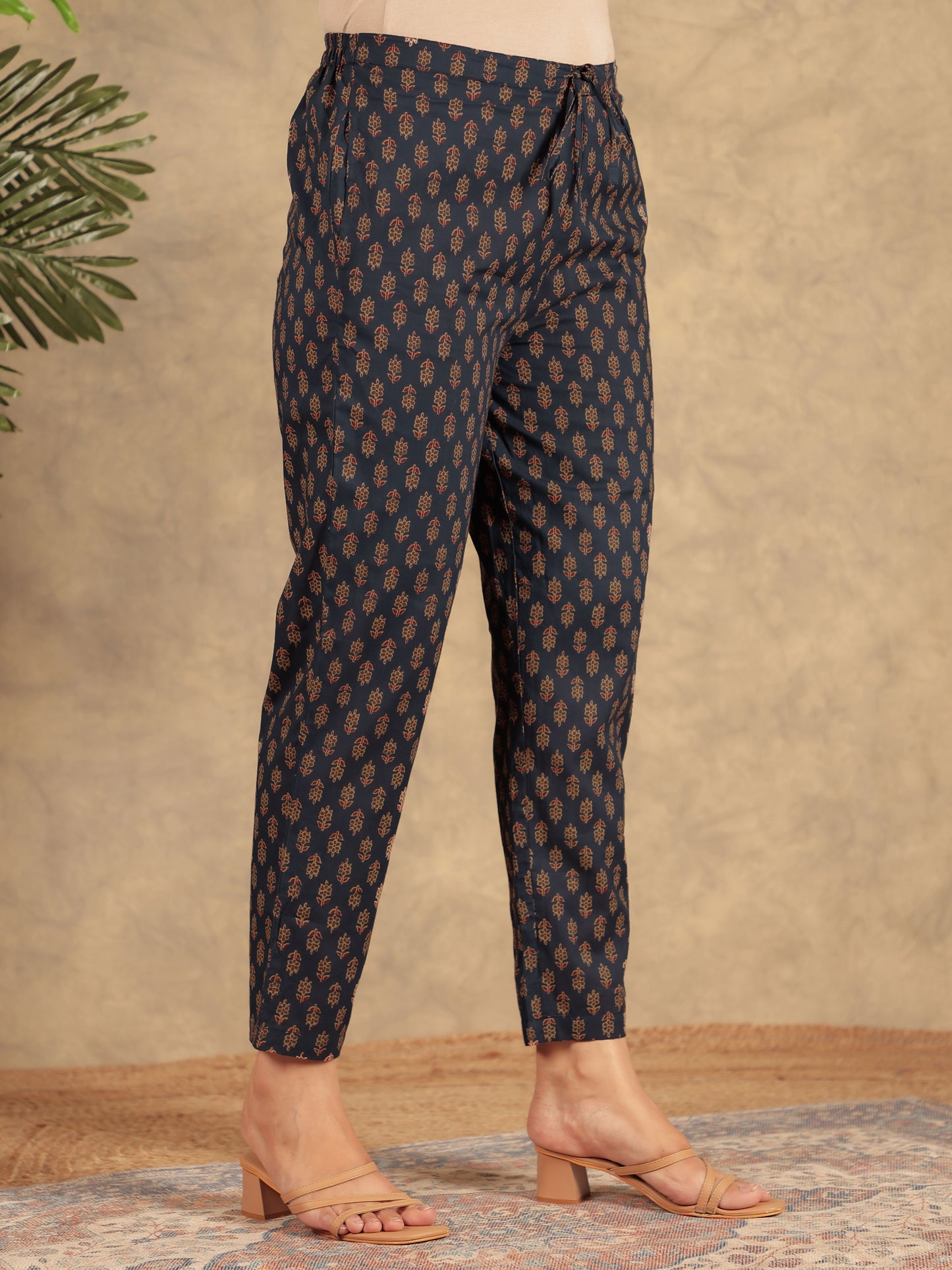 Soft Cotton Ajrakh Navy Blue Tapered Trousers