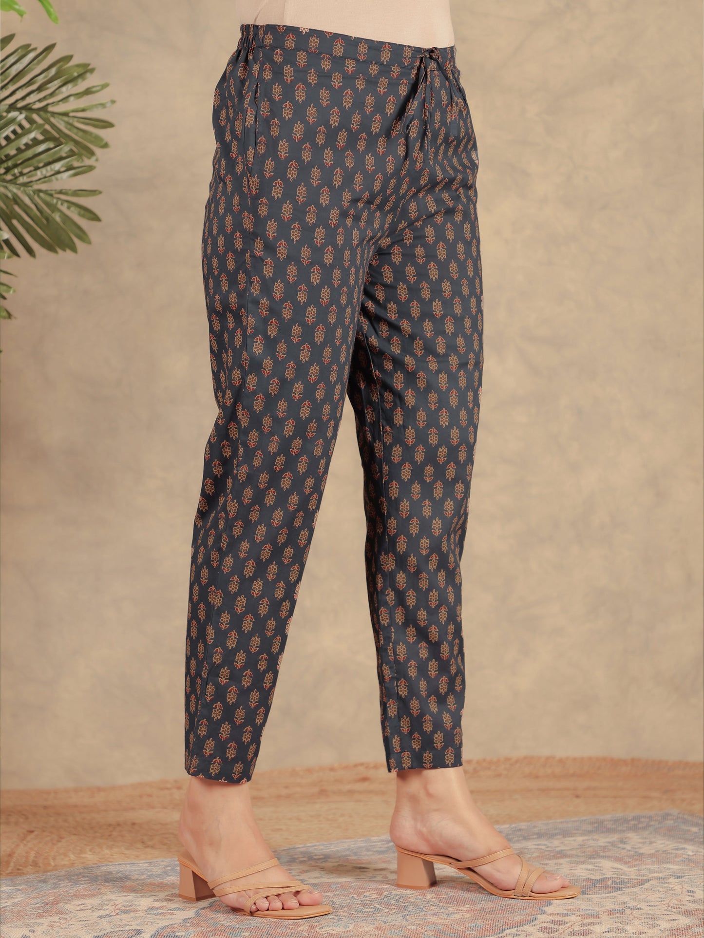 Soft Cotton Ajrakh A-line Navy Blue Kurta