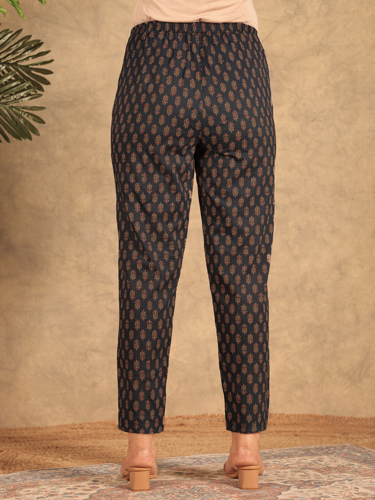 Soft Cotton Ajrakh Navy Blue Tapered Trousers