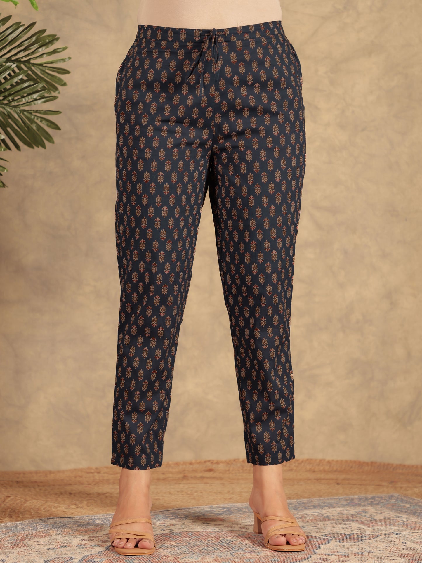 Soft Cotton Ajrakh Navy Blue Tapered Trousers