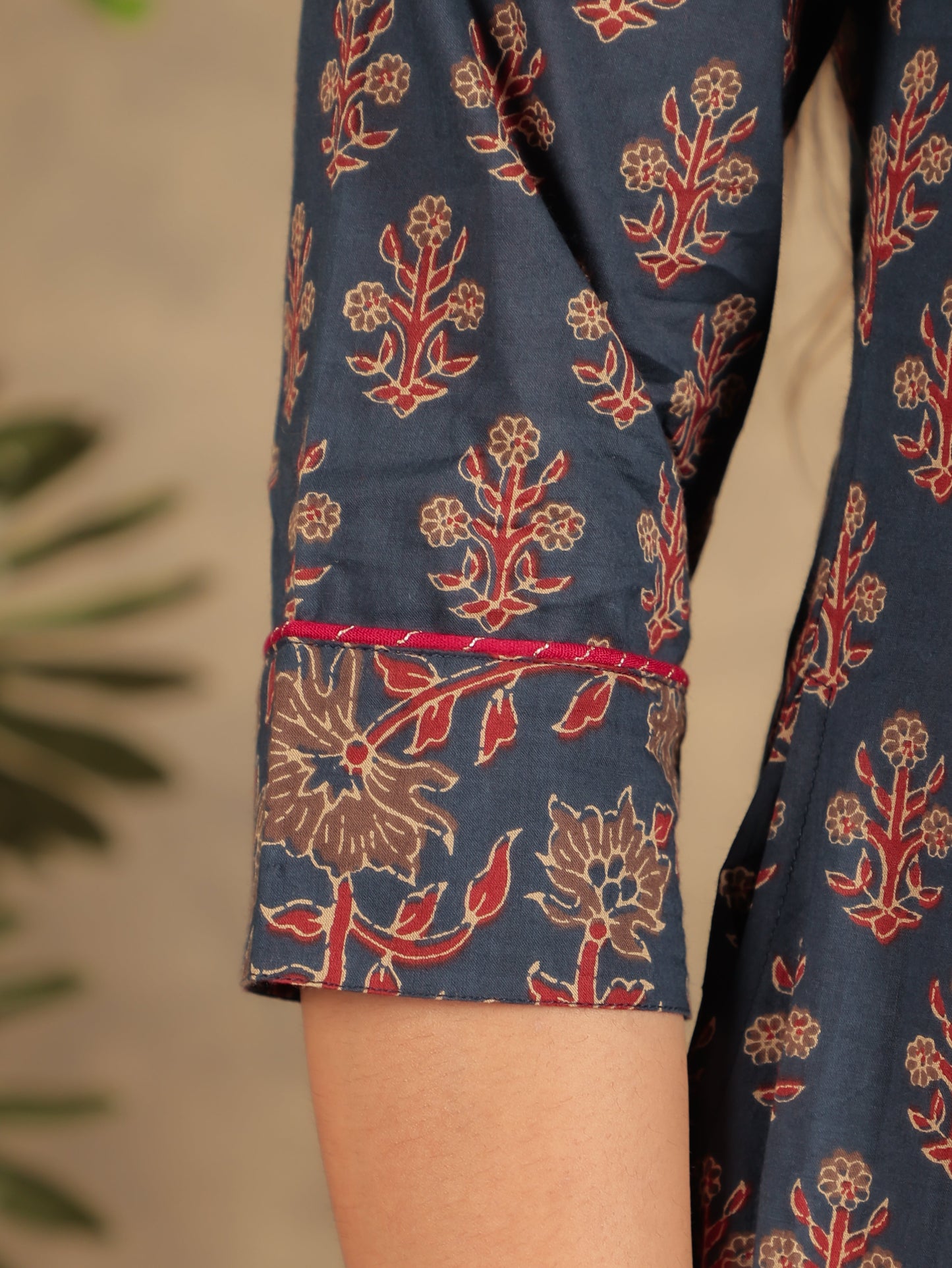 Soft Cotton Ajrakh A-line Navy Blue Kurta