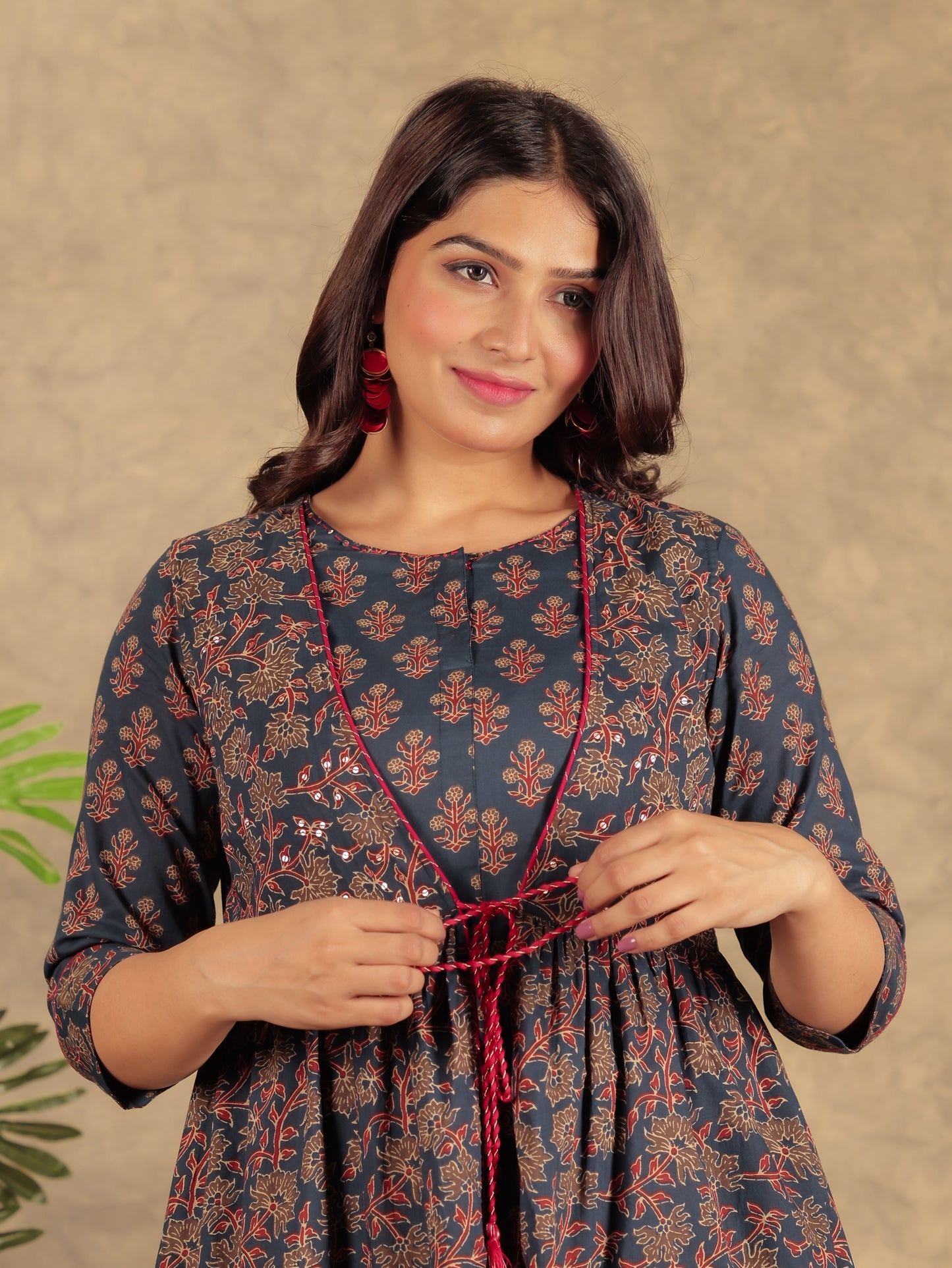 Soft Cotton Ajrakh A-line Navy Blue Kurta