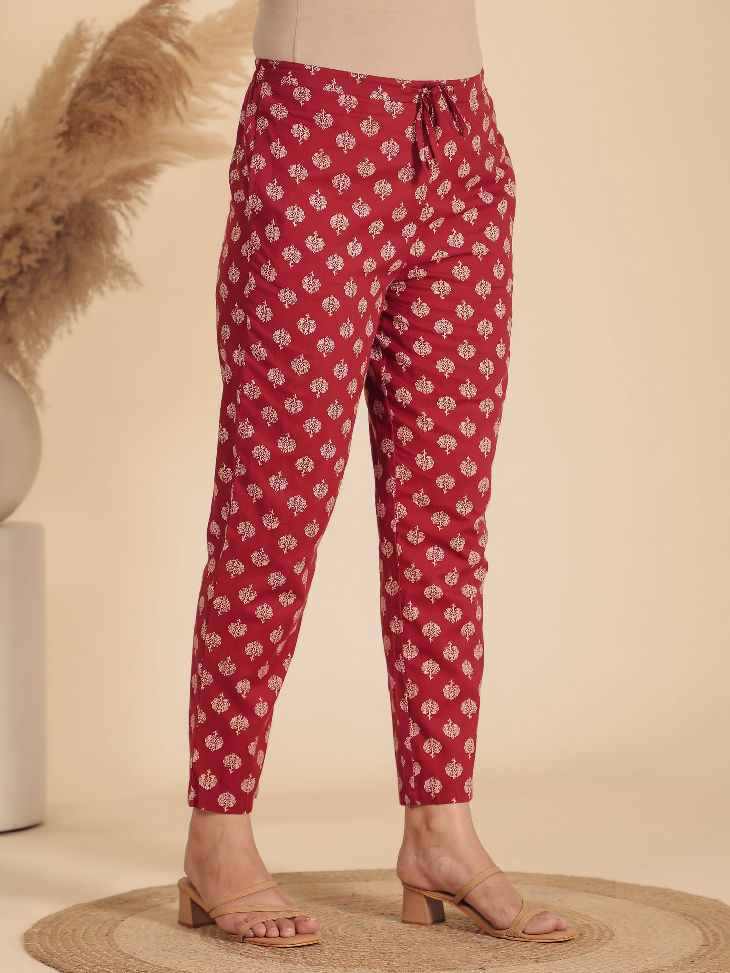 Soft Cotton Ajrakh Maroon Tapered Trousers