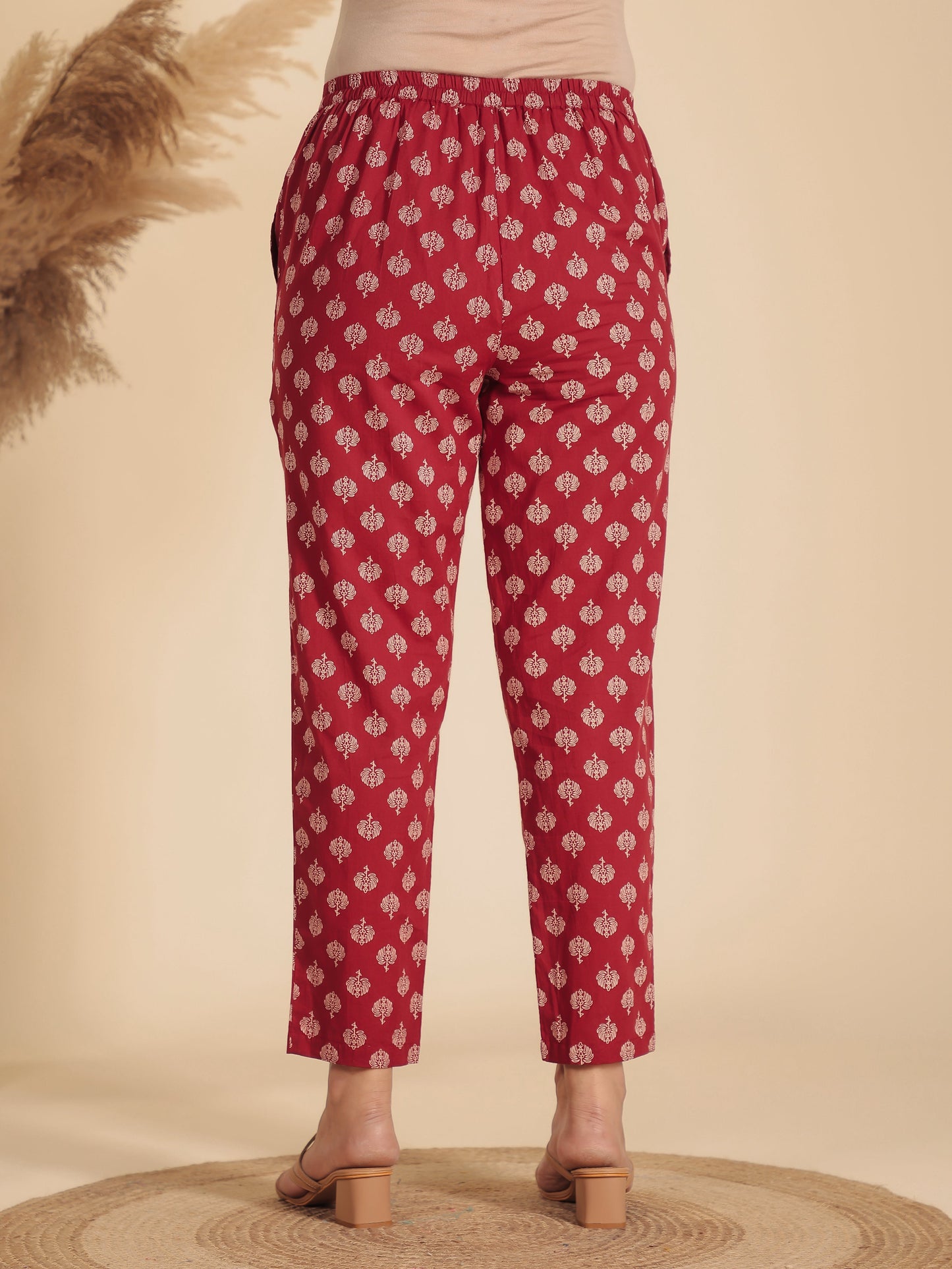Soft Cotton Ajrakh Maroon Tapered Trousers