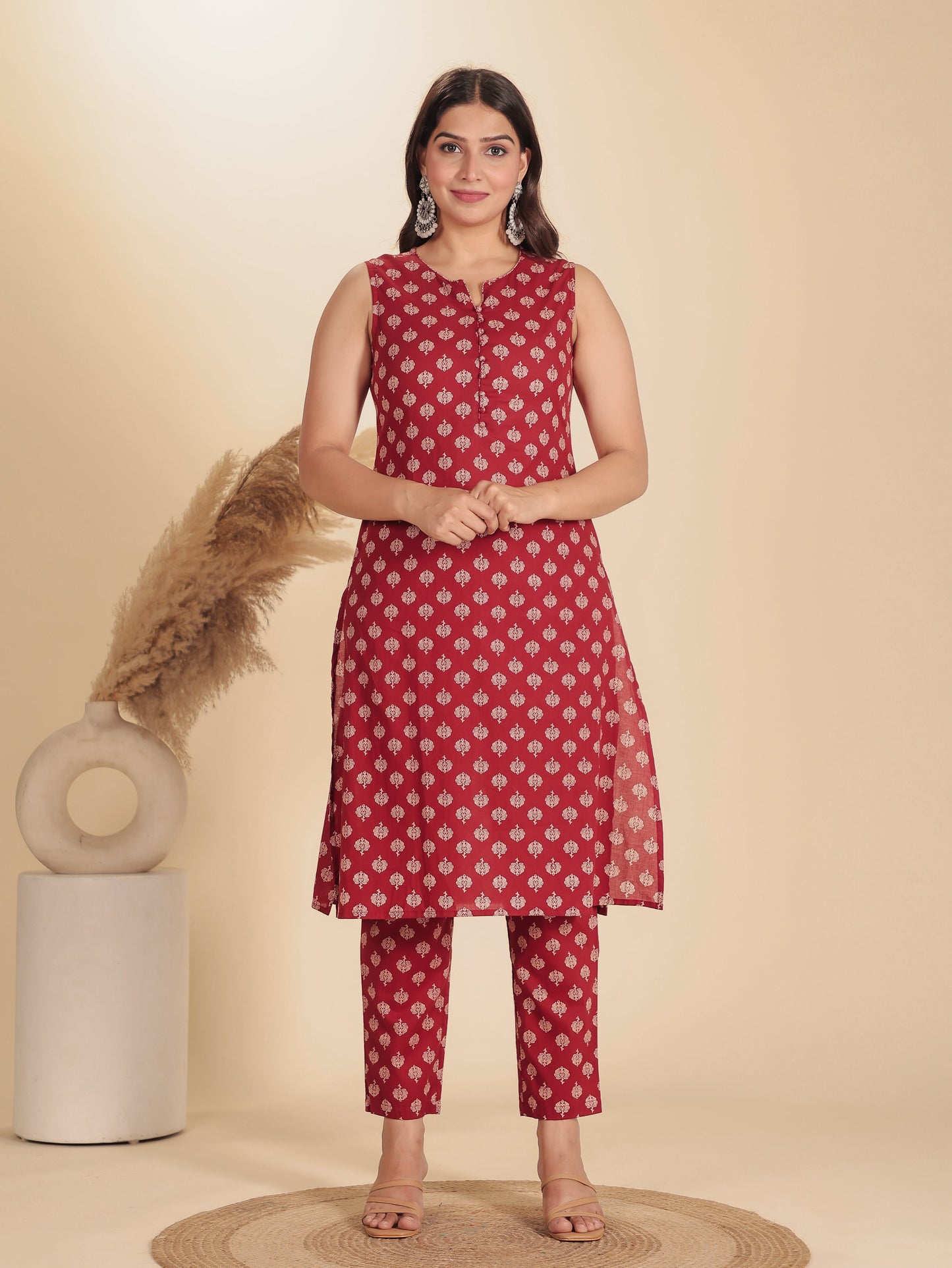 Soft Cotton Ajrakh A-line Red Kurta