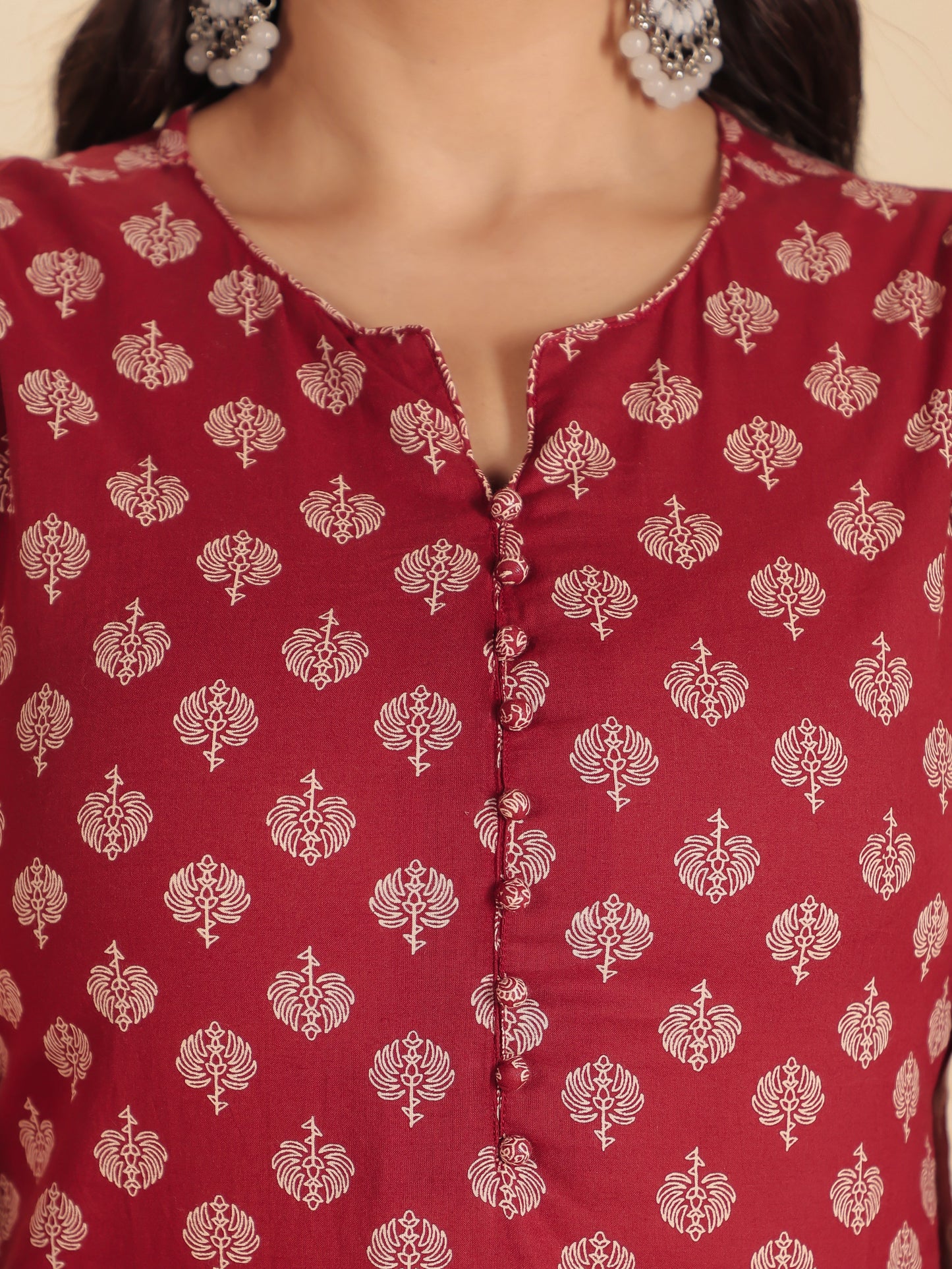 Soft Cotton Ajrakh A-line Red Kurta