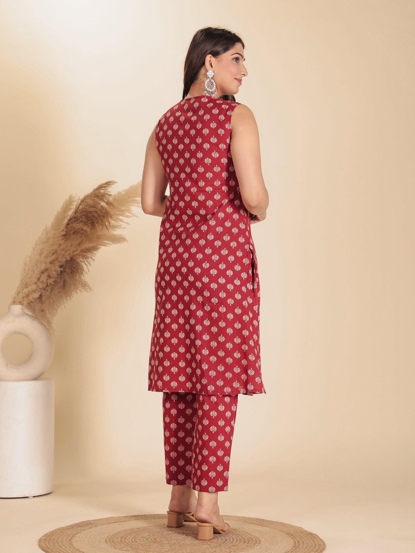 Soft Cotton Ajrakh A-line Red Kurta