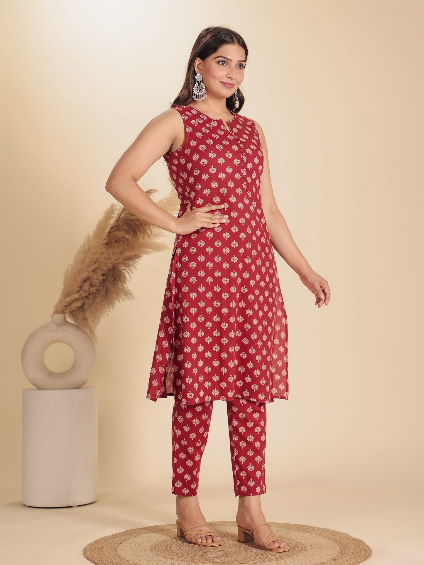 Soft Cotton Ajrakh A-line Red Kurta