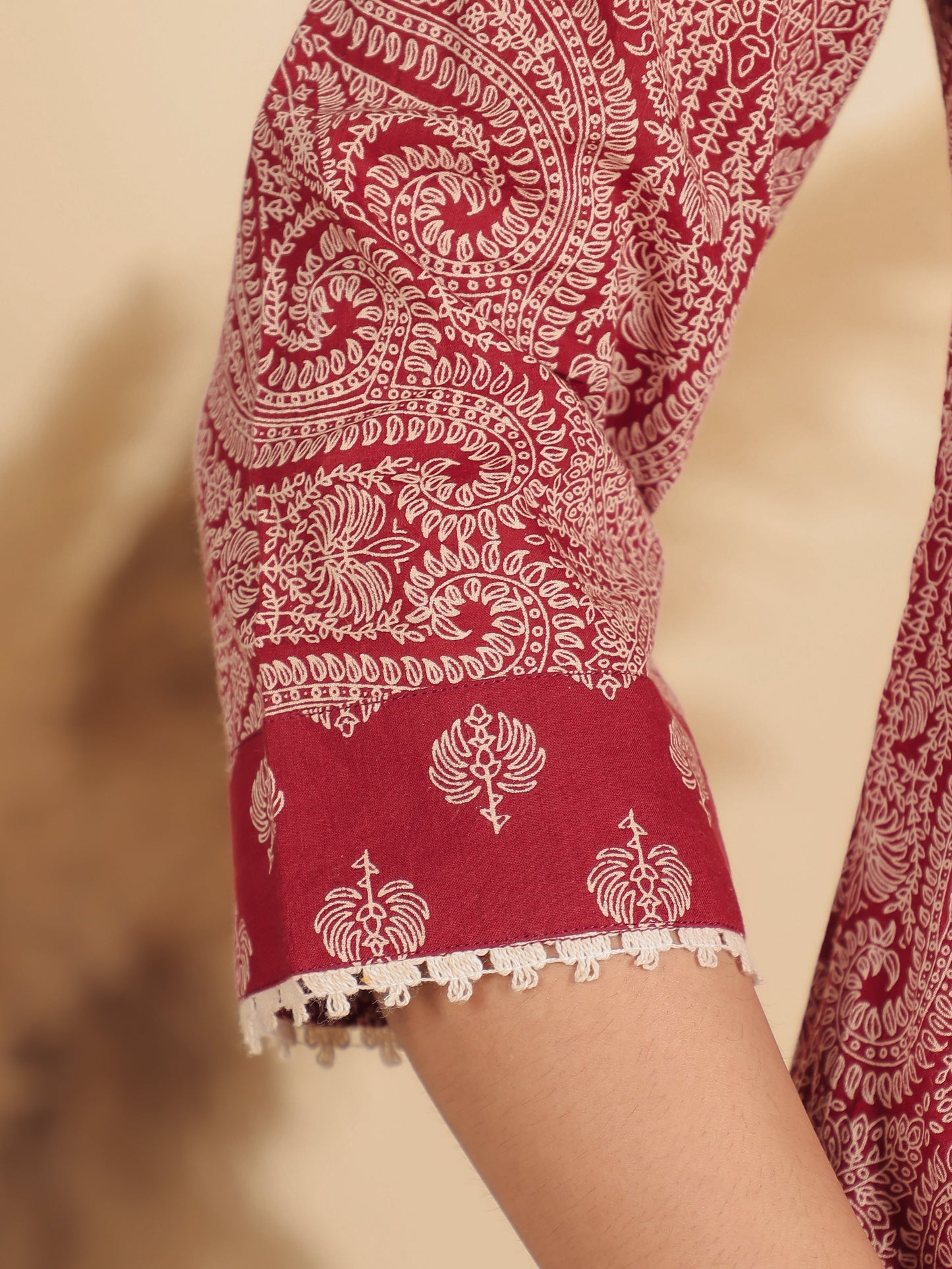 Soft Cotton Ajrakh A-line Red Kurta