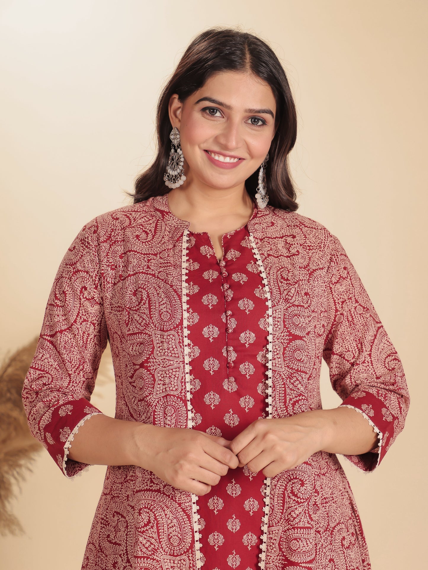 Soft Cotton Ajrakh A-line Red Kurta