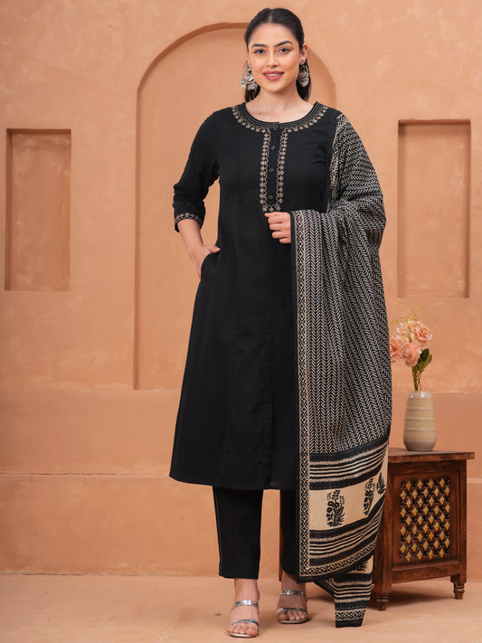 Cotton Voile Geometric Black Dupatta