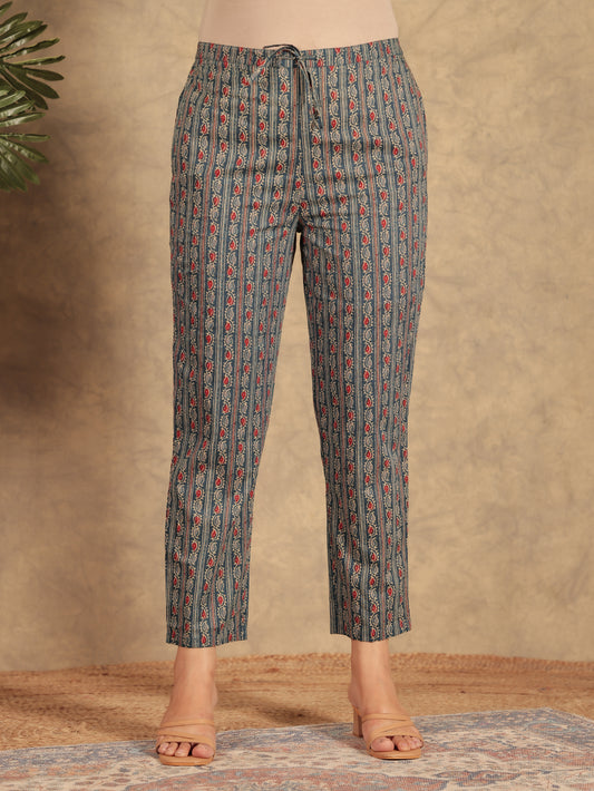 Soft Cotton Ajrakh Blue Tapered Trousers