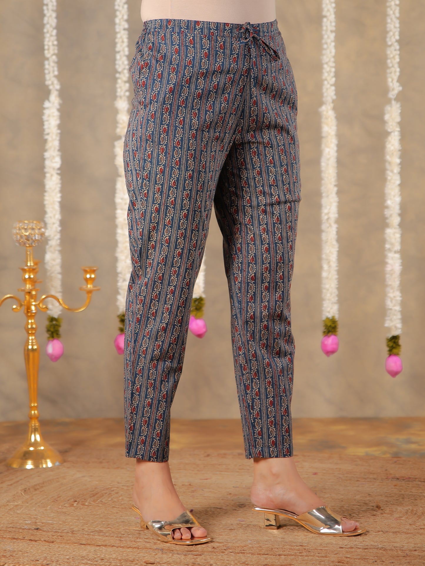 Soft Cotton Floral Blue Tapered Trousers