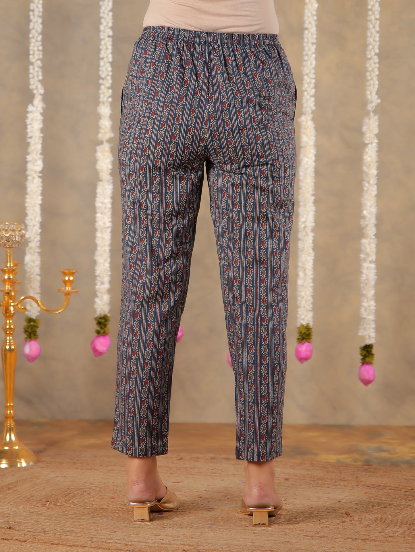 Soft Cotton Floral Blue Tapered Trousers