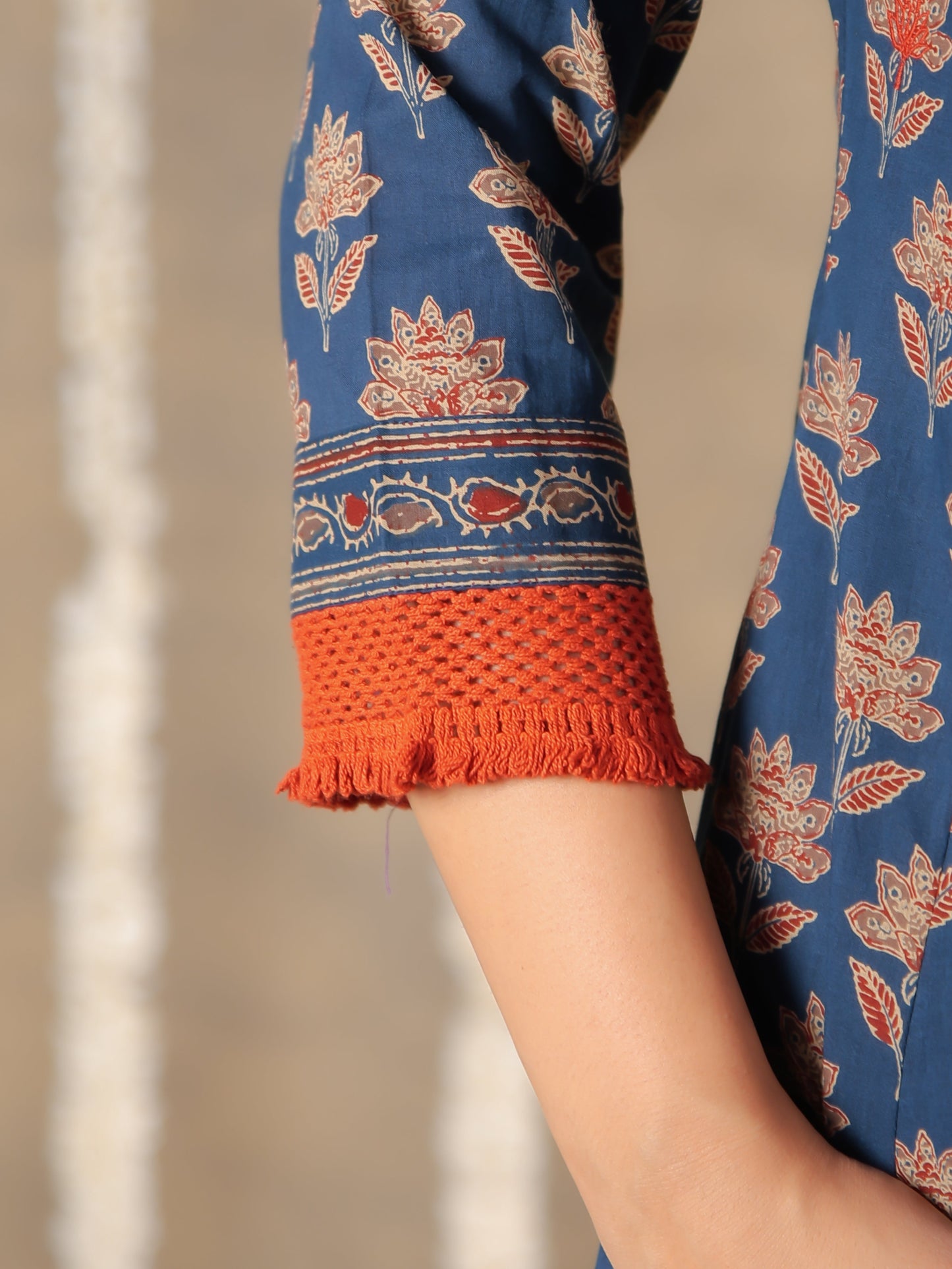 Soft Cotton Floral A-line Blue Kurta